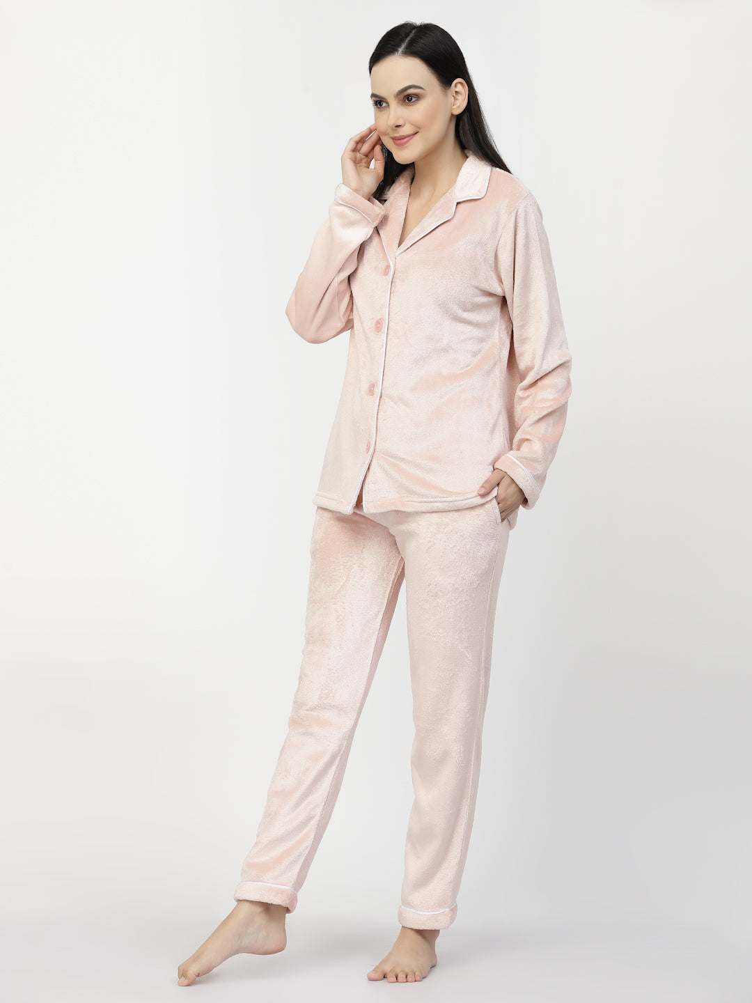 Klotthe Women LightPink Solid Woolen Night Suit