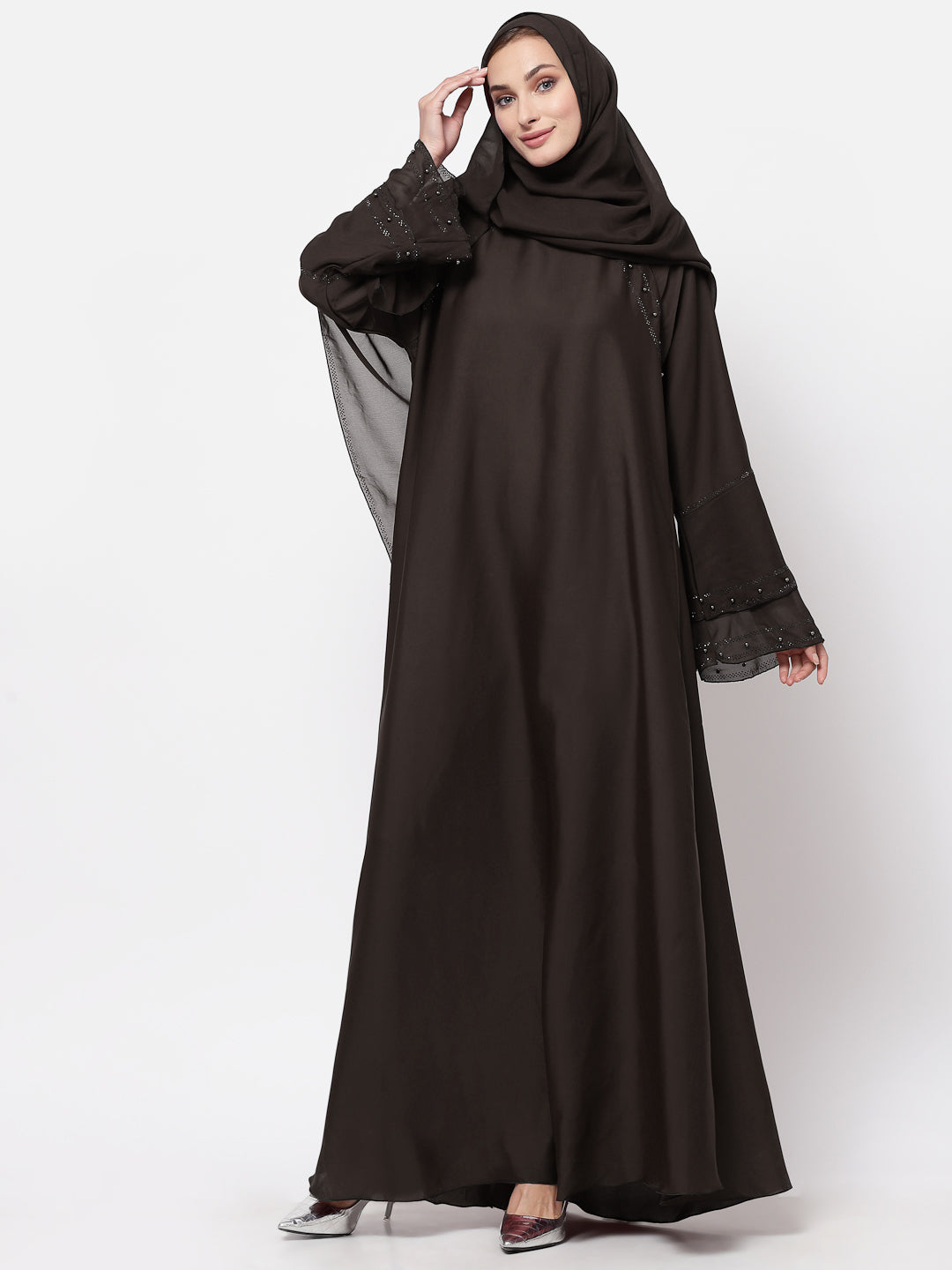 Klotthe Women Brown Embellished Burqa With Scarves