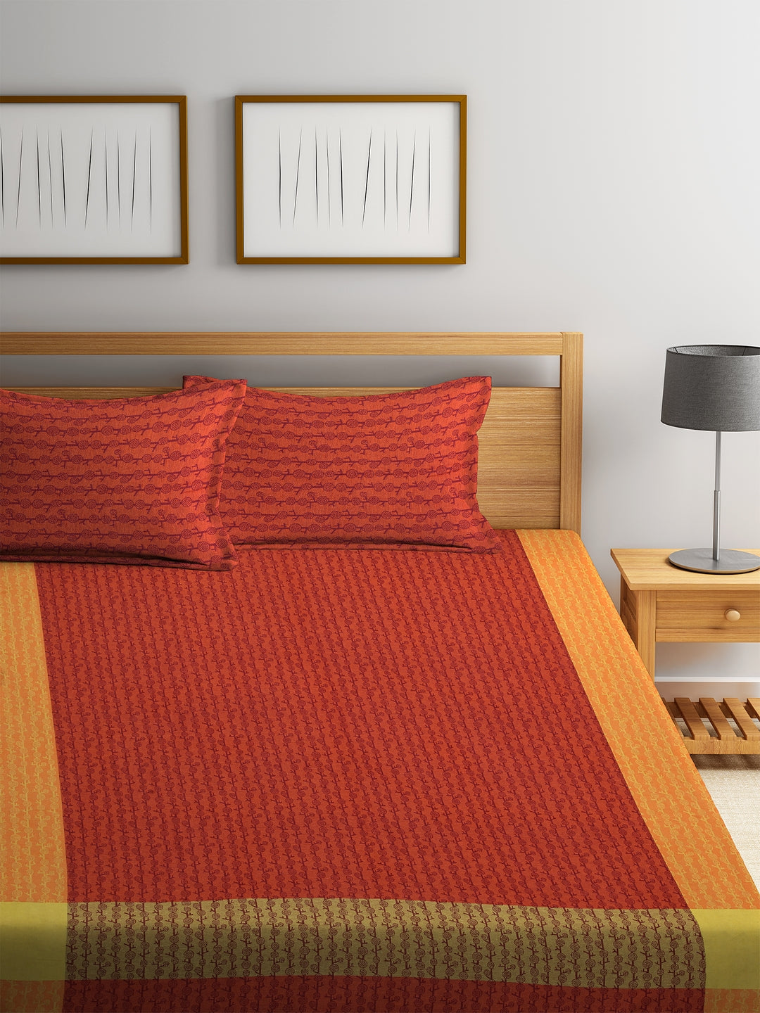 KLOTTHE Set of Two Red Jacquard Woven Design Double King Bed Covers With 4 Pillow Covers (225X260 cm)
