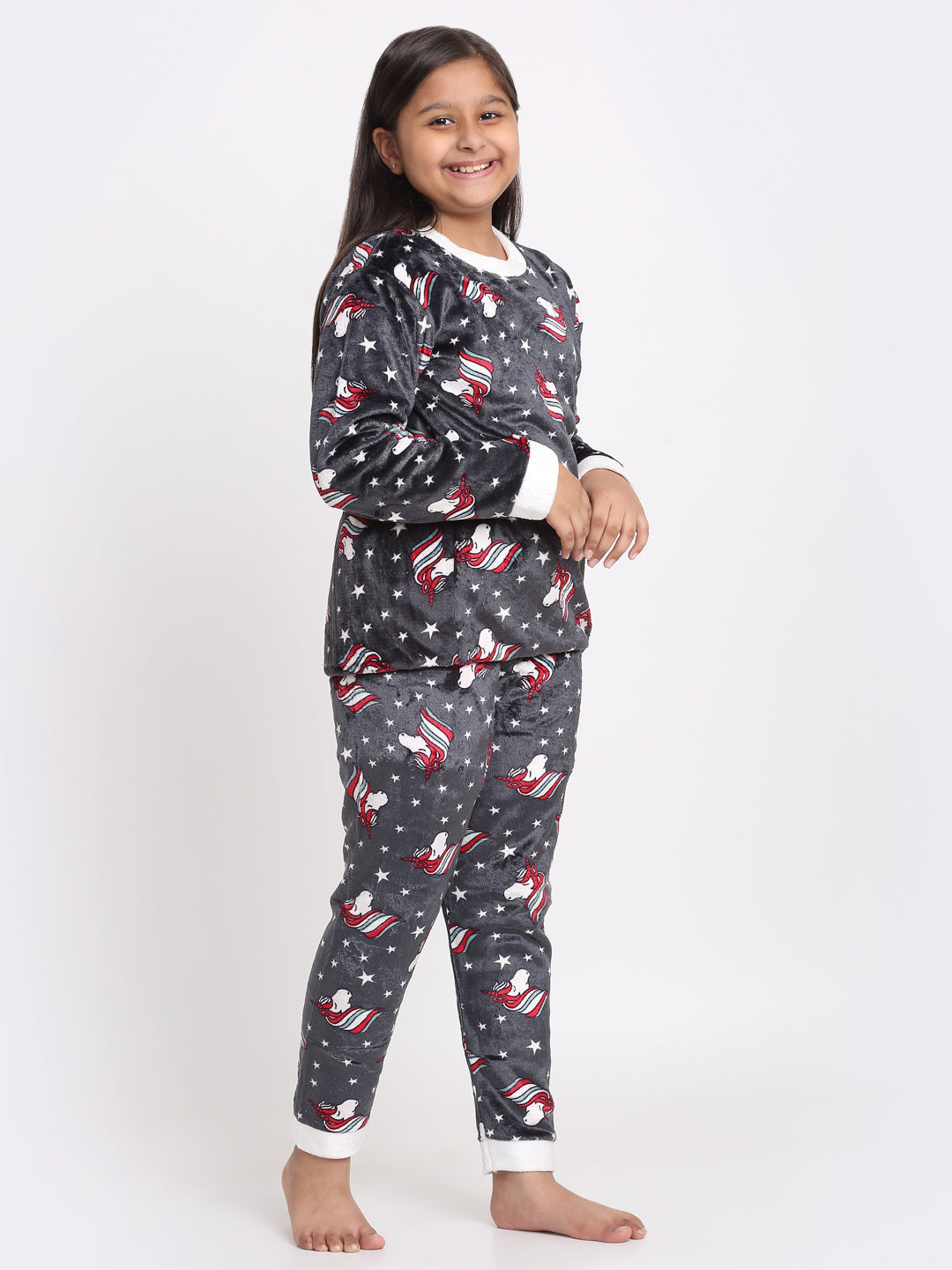 Klotthe Girls Multicolor Cartoon Characters Wool Blend Night Suit