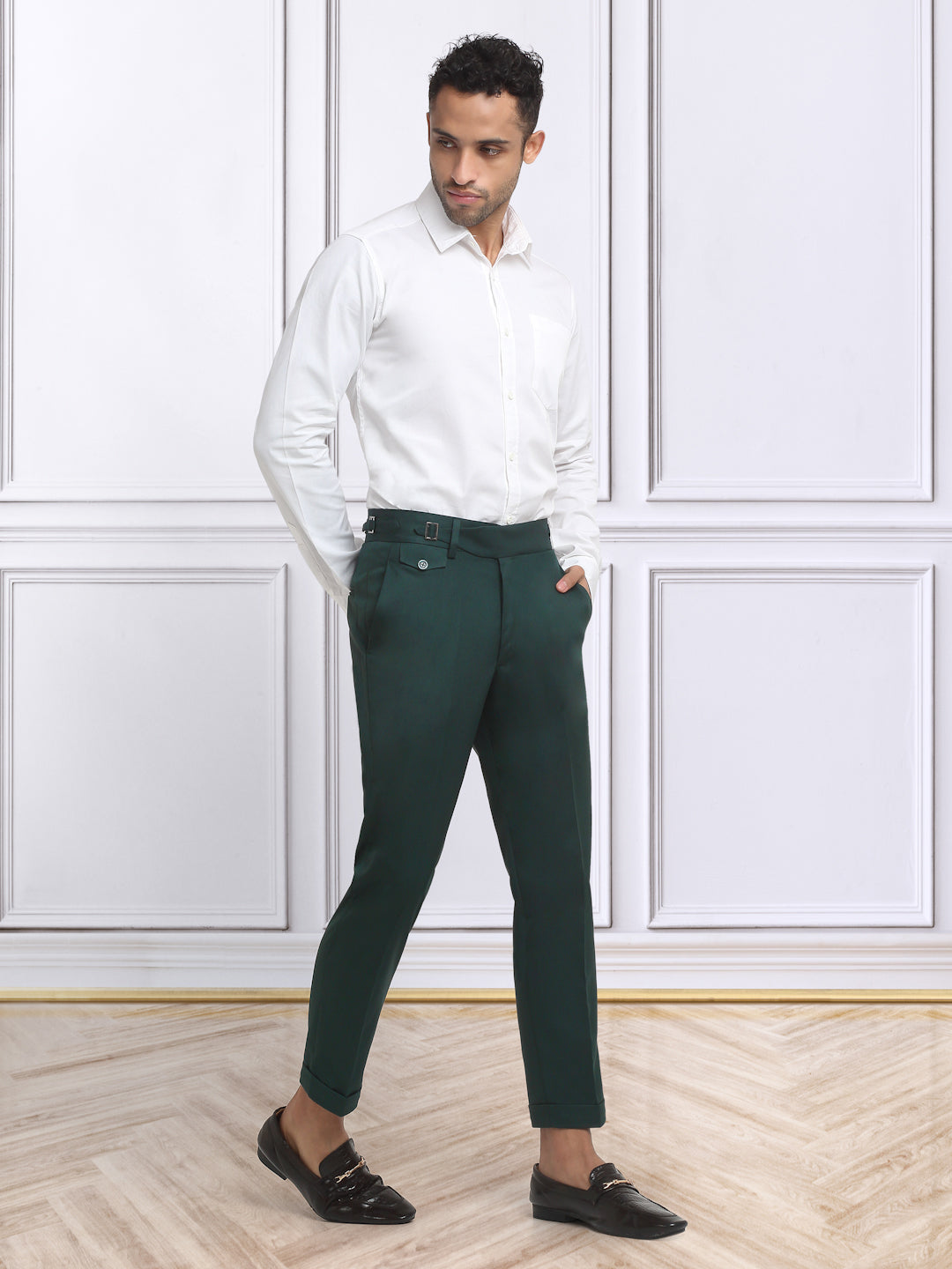 Italian Style Formal Gurkha Pant-BottleGreen