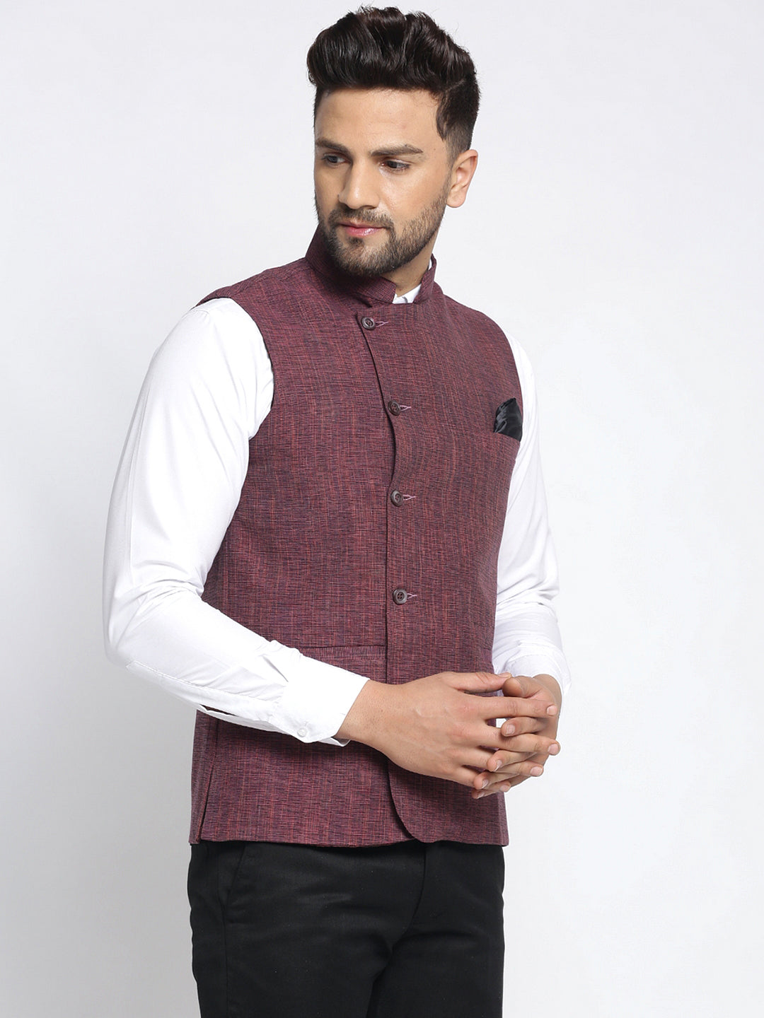 Klotthe Magenta Solid Cotton Blend Men Nehru Jacket