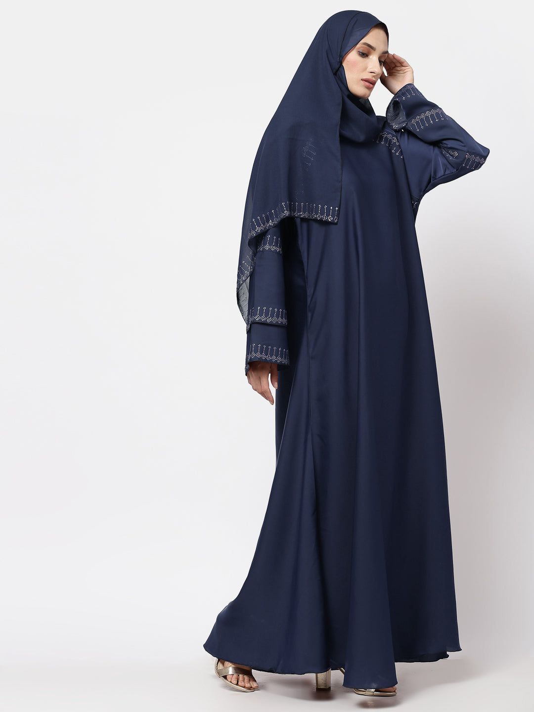 Klotthe Women Blue Embellished Burqa With Scarves