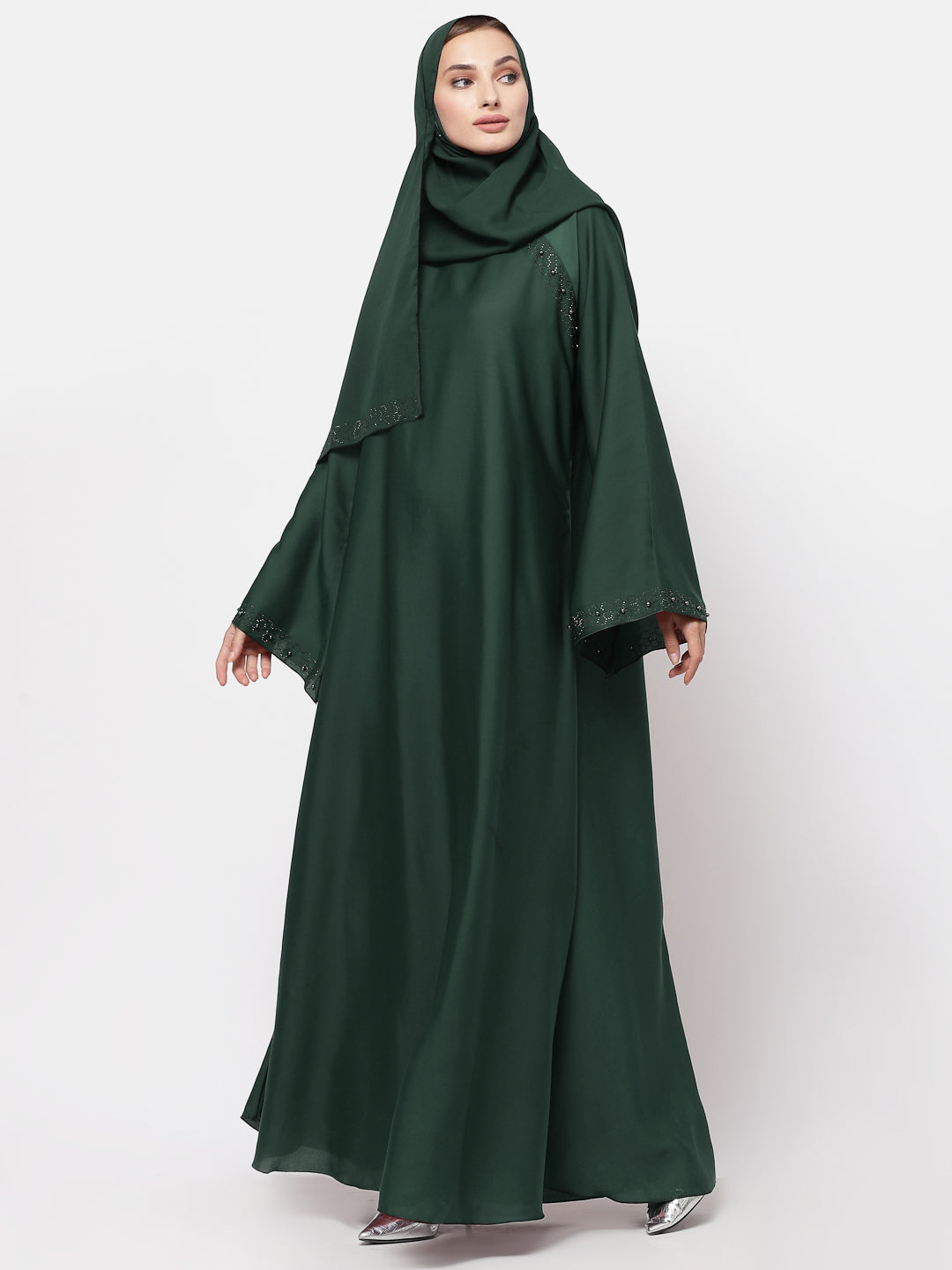 Klotthe Women Green Embellished Burqa With Scarves