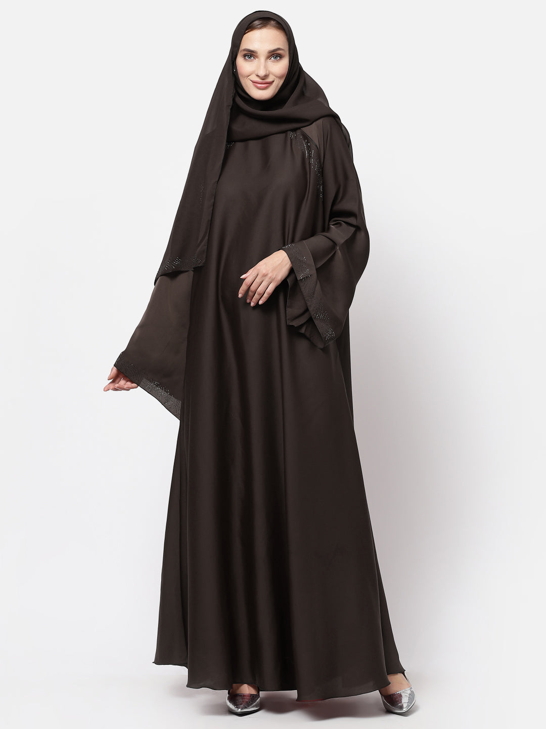 Klotthe Women Brown Embellished Burqa With Scarves