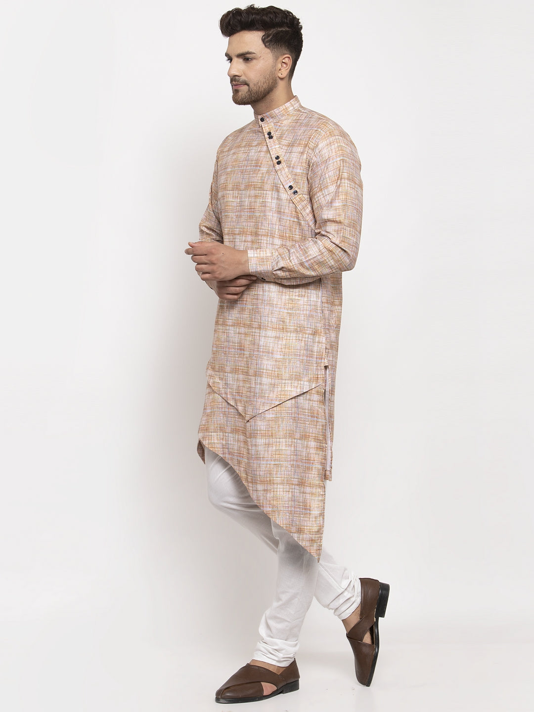 KLOTTHE Beige Cotton Printed Kurta With Pyjama