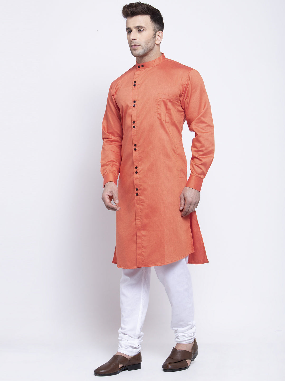 KLOTTHE Orange Cotton Solid Kurtas