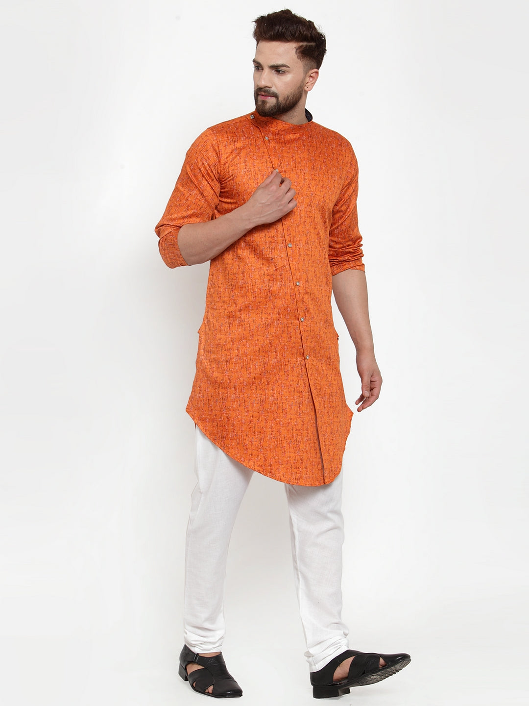 Orange Cotton Silk Abstract Party Kurtas