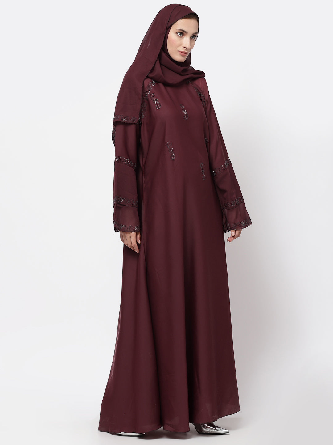 Klotthe Women Maroon Embellished Burqa With Scarves