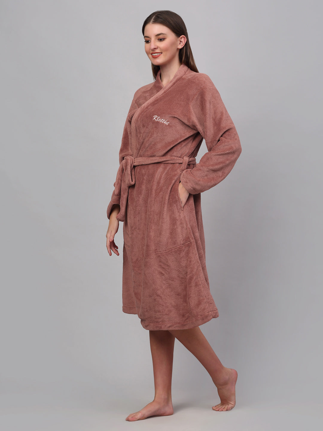 Klotthe Women Rust Solid Bath Robe With Belt