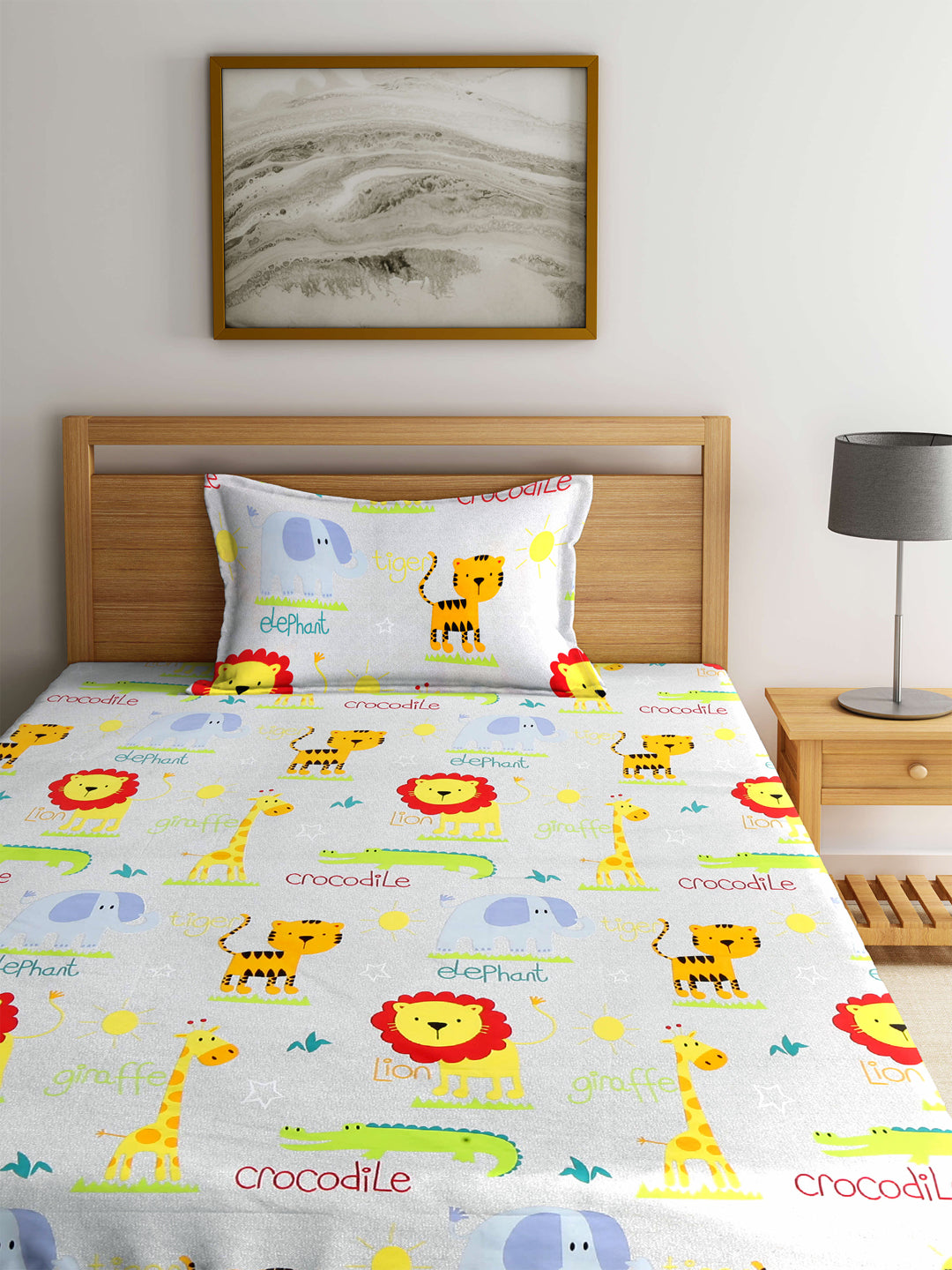 Klotthe Multicolour Kids Print Cotton Blend Single Bedsheet with Pillow cover