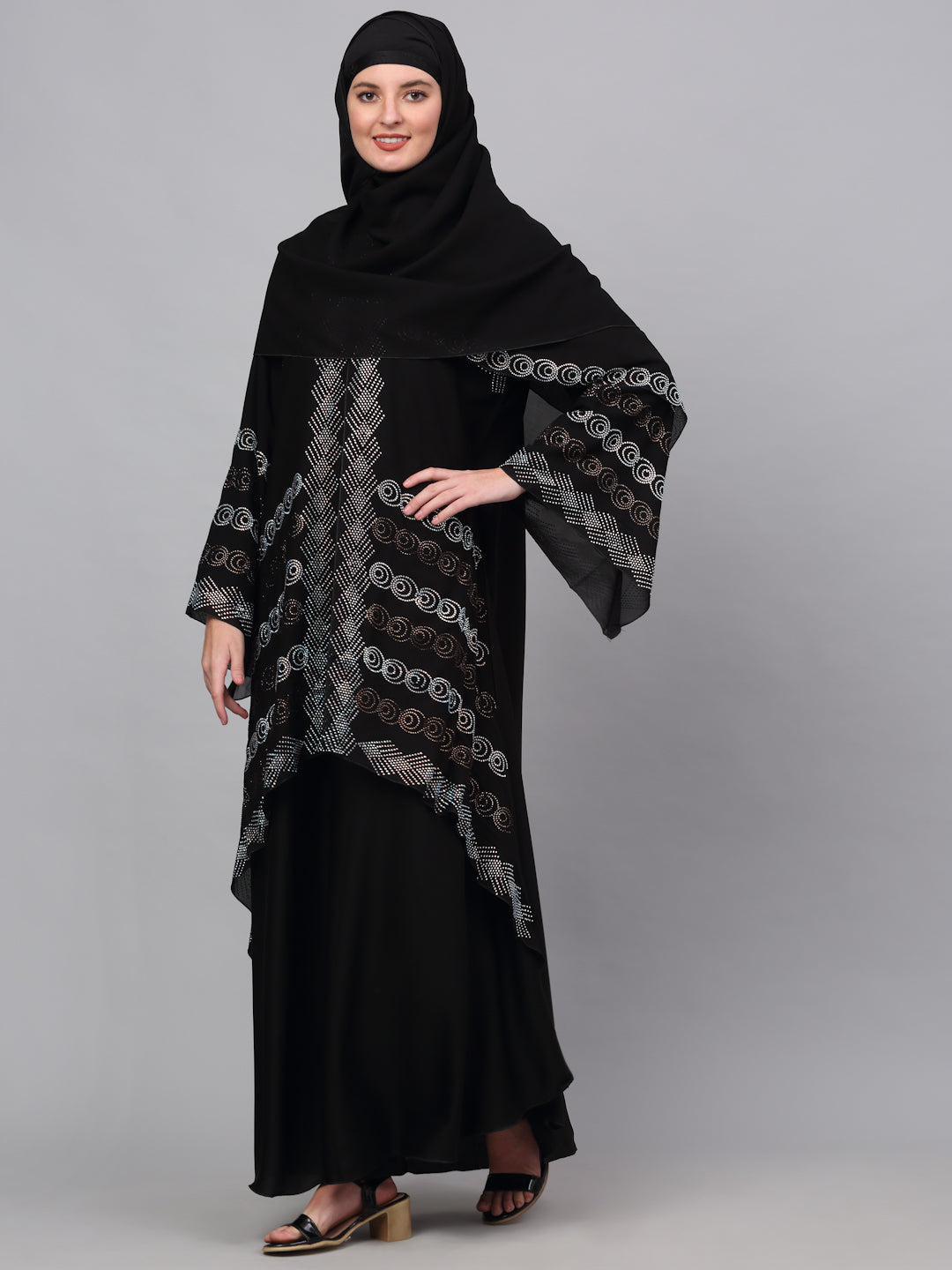 Klotthe Women Black Embellished Burqa With Scarves