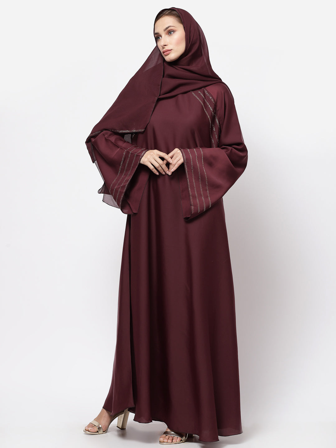 Klotthe Women Maroon Embellished Burqa With Scarves