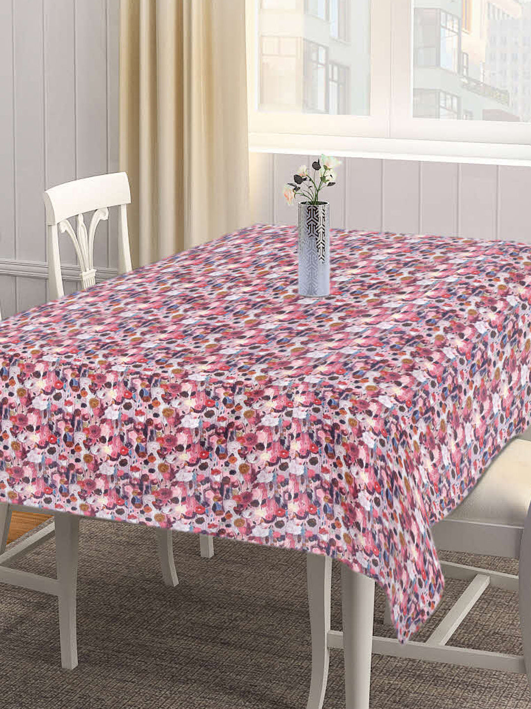 Klotthe MultiColor Floral Cotton 6 Seater Rectangular Table Cover