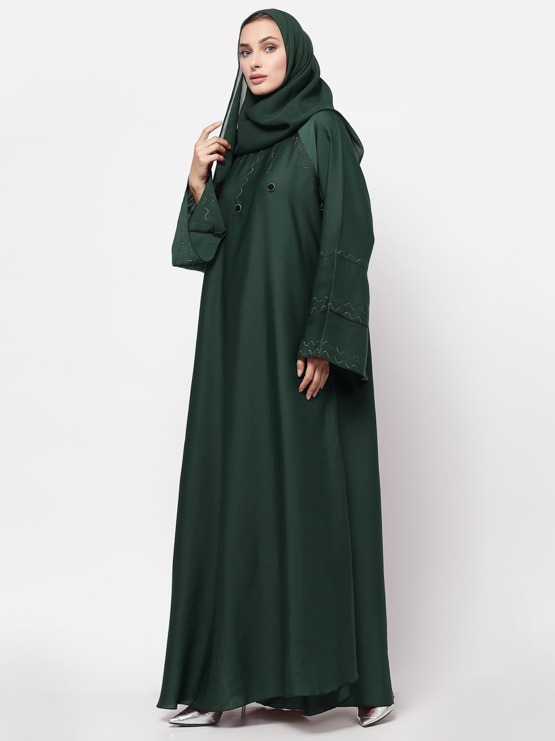 Klotthe Women Green Embellished Burqa With Scarves