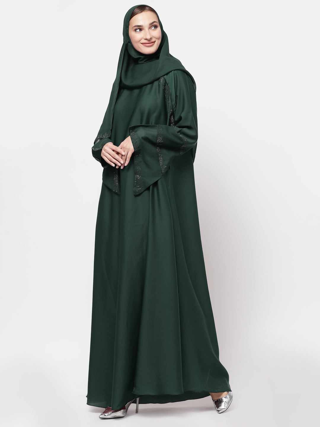 Klotthe Women Green Embellished Burqa With Scarves