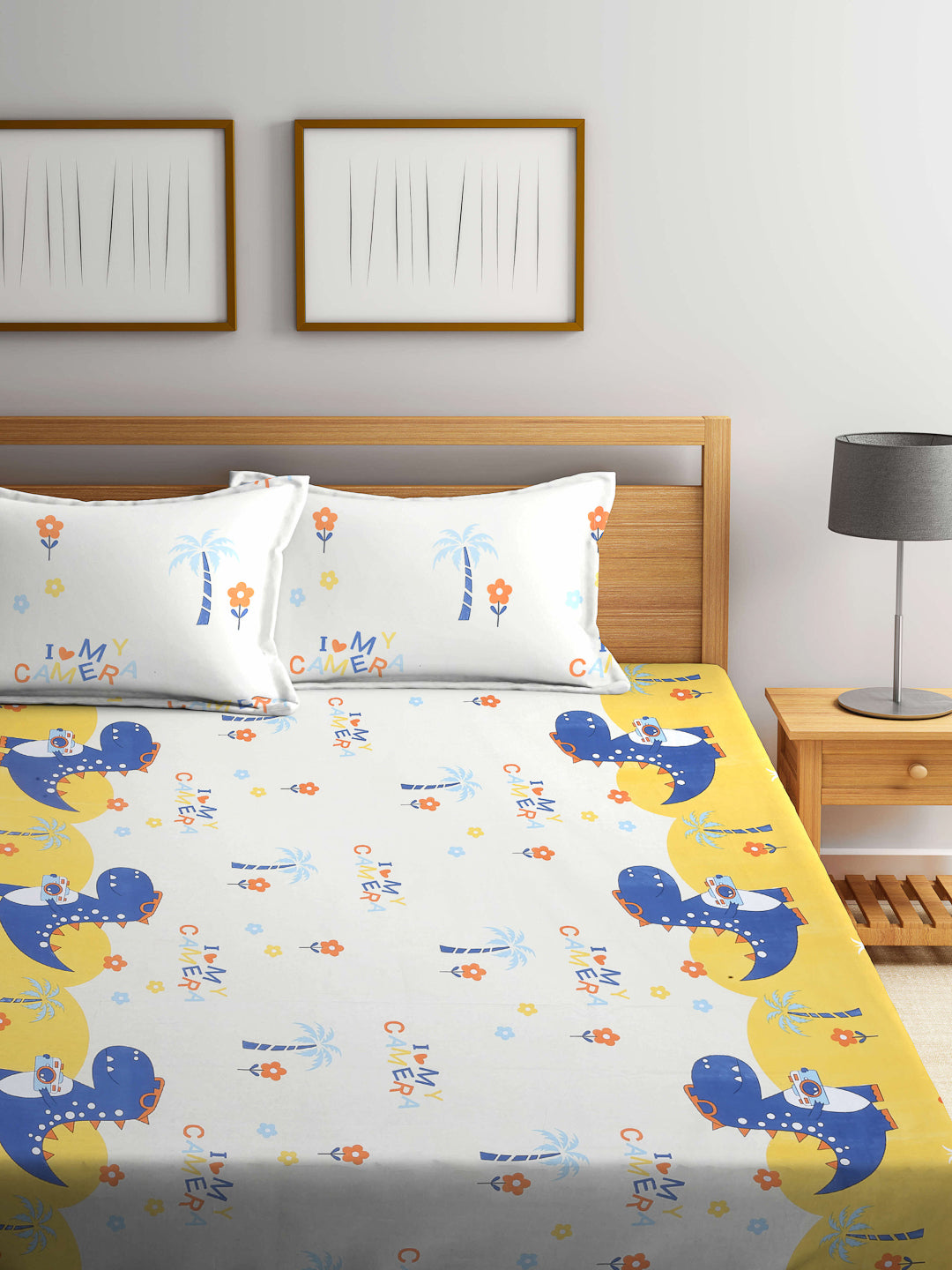 Kid's Special Cartoon Print Double Bedsheet with 2 Pillow Covers