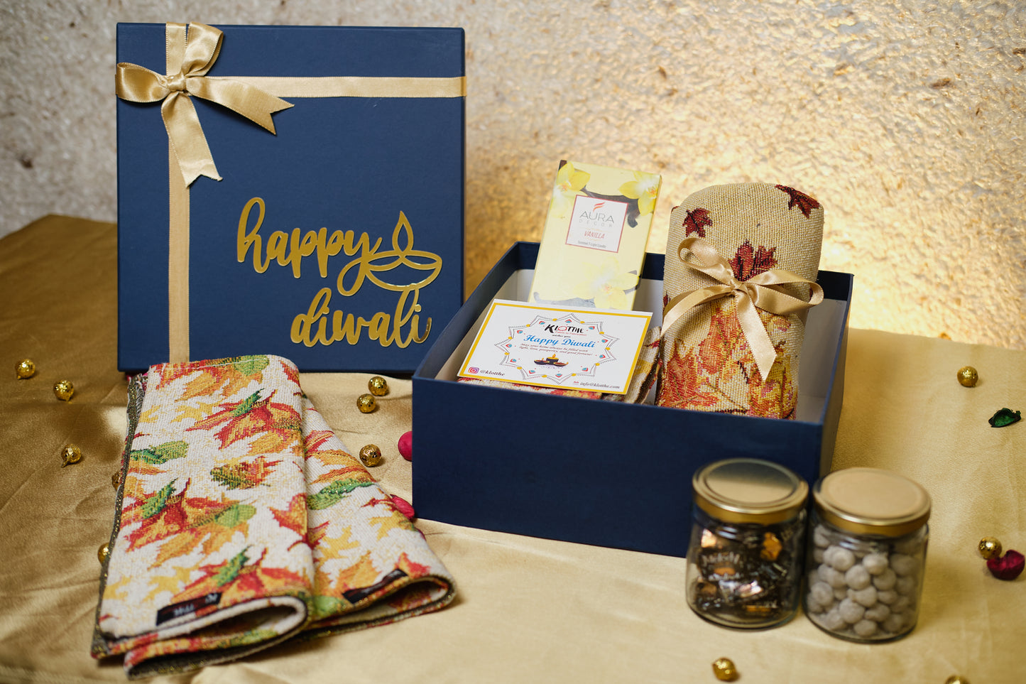 Blue Jacquard Gift Box Diwali Hamper By Klotthe®