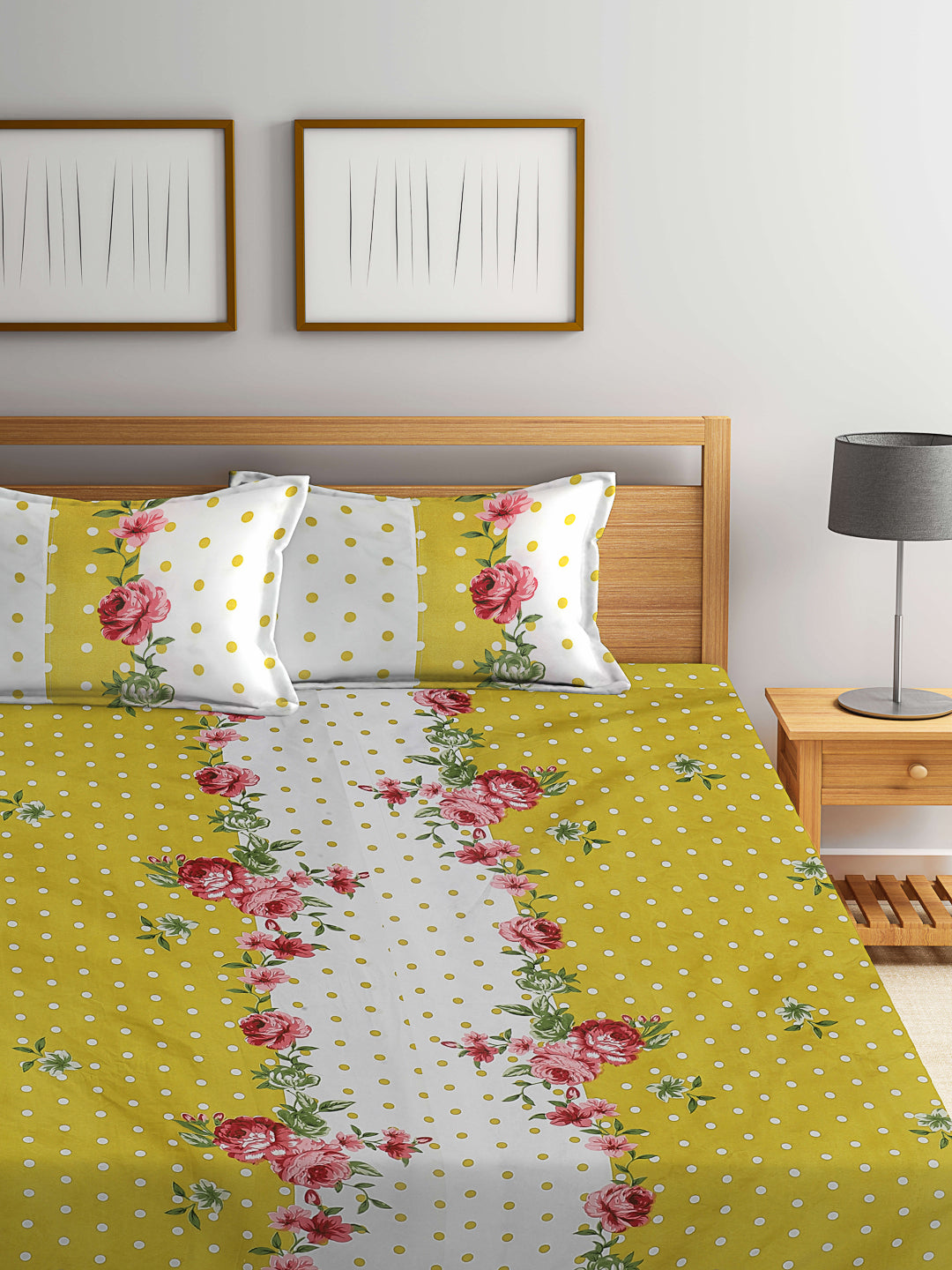 Klotthe Multicolor Floral 300 TC Cotton Blend Double Bedsheet with 2 Pillow Covers