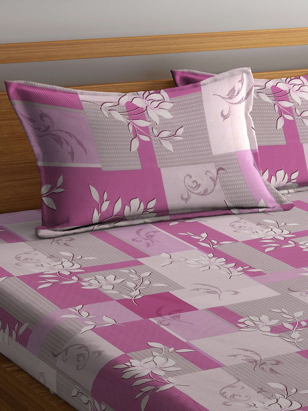 Klotthe Multicolor Floral 400 TC Pure Cotton Fitted Double Bedsheet Set in Book Fold Packing