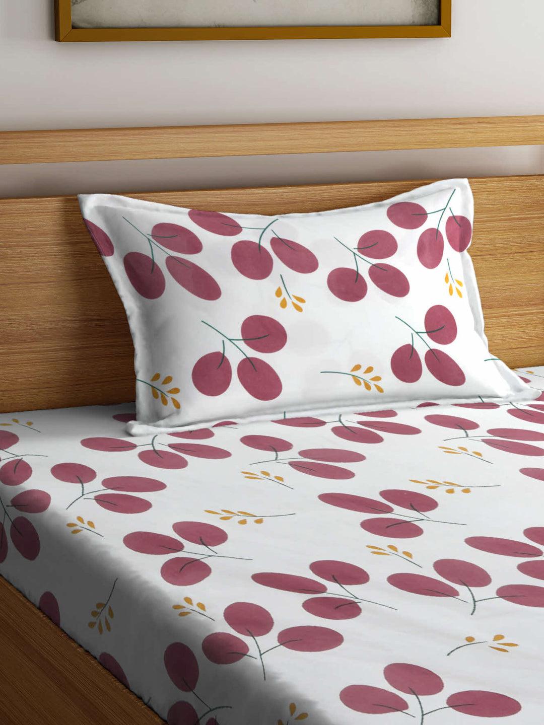 Klotthe Multicolor Floral 300 TC Cotton Blend Single Bedsheet with Pillow Cover