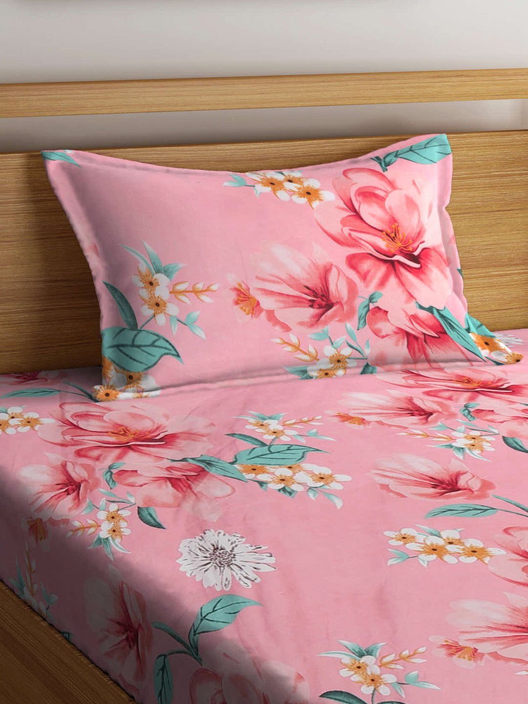 Klotthe Multicolor Floral 300 TC Cotton Blend Single Bedsheet with Pillow Cover