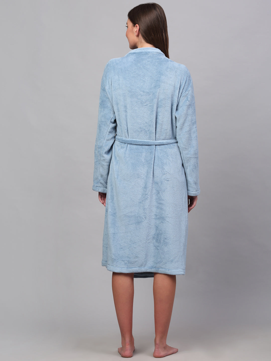 Klotthe Women Blue Solid Bath Robe With Belt