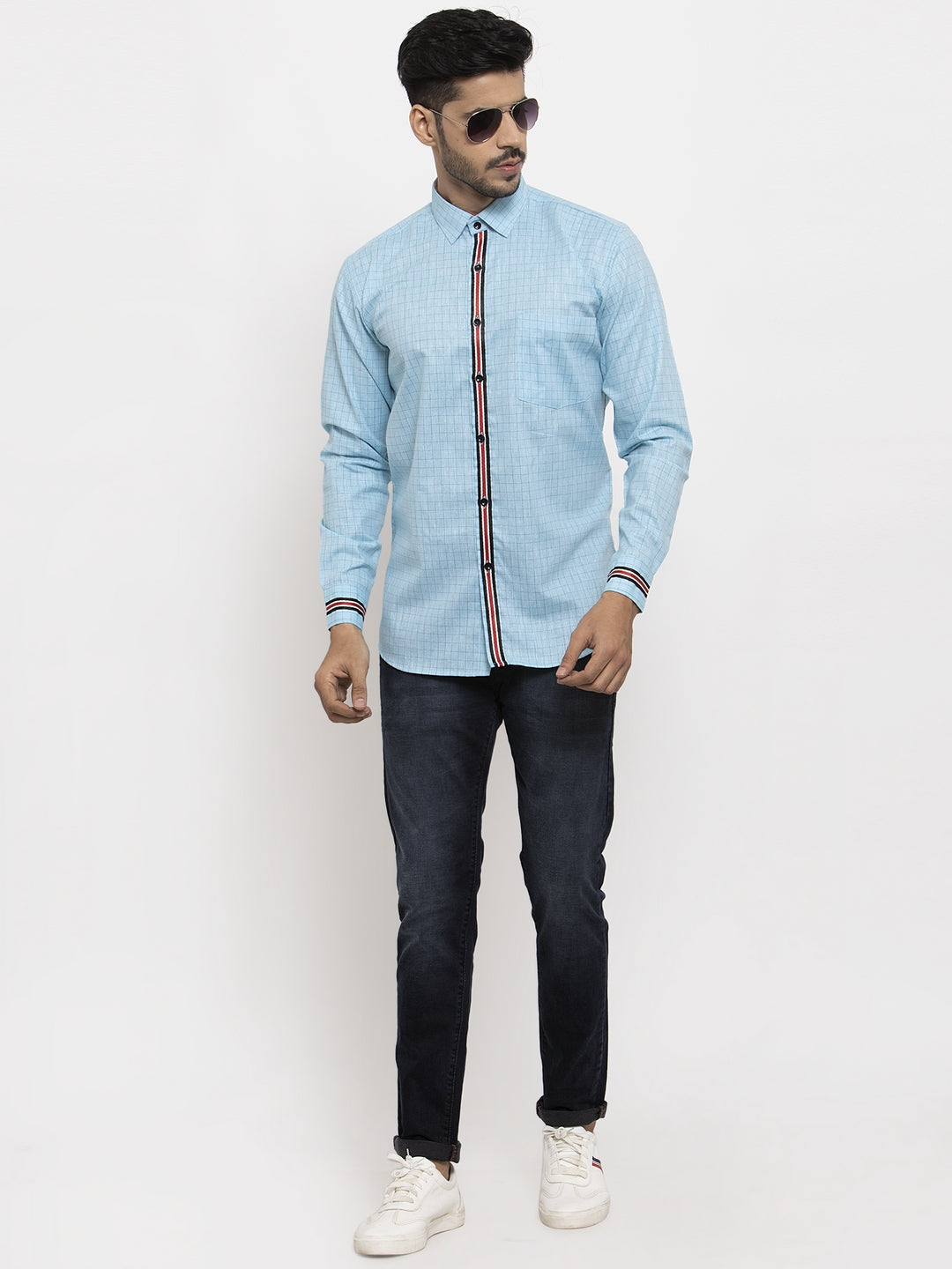 KLOTTHE Blue Cotton Checked Shirts