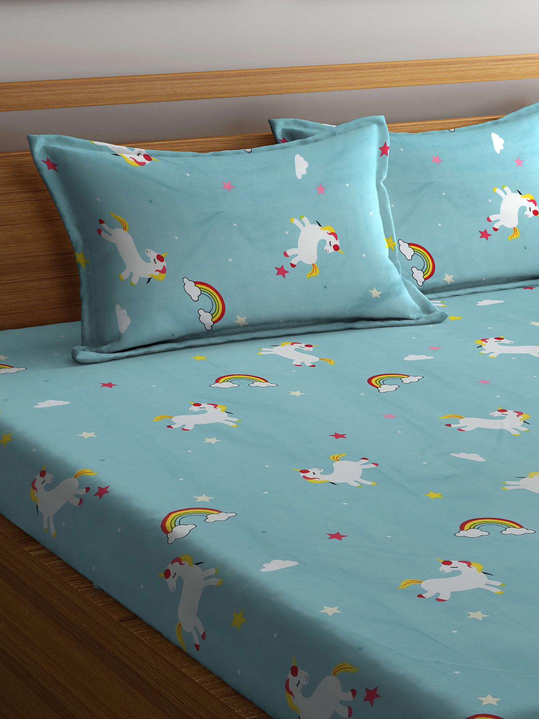 Klotthe Multicolor Cartoon Characters 300 TC Cotton Blend Fitted Double Bedsheet in Book Fold Packing