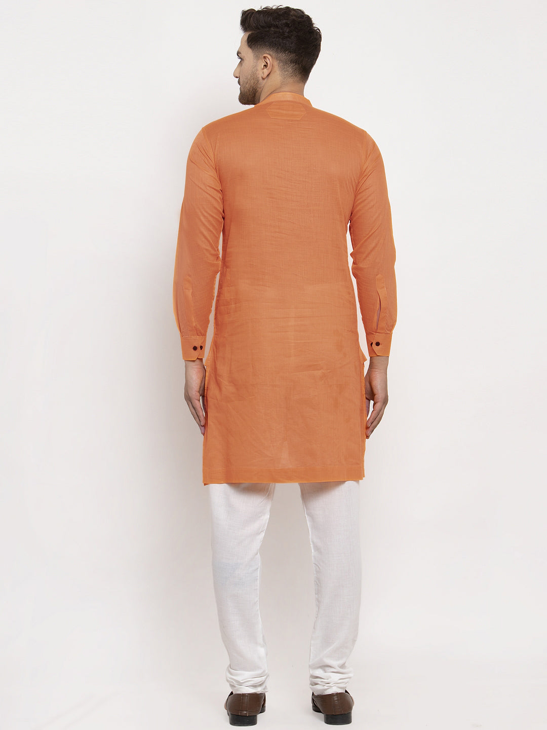 Klotthe Orange Mandarin Collar Solid Cotton Kurta