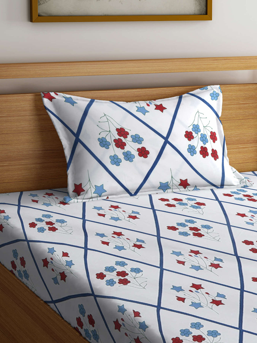 Klotthe Multicolor Floral 300 TC Cotton Blend Single Bedsheet with Pillow Cover