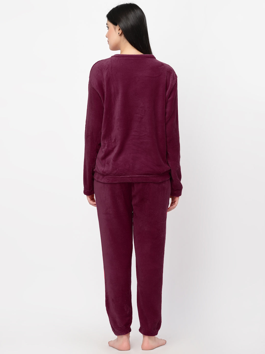 Klotthe Women Maroon Solid Wool Blend Night Suit