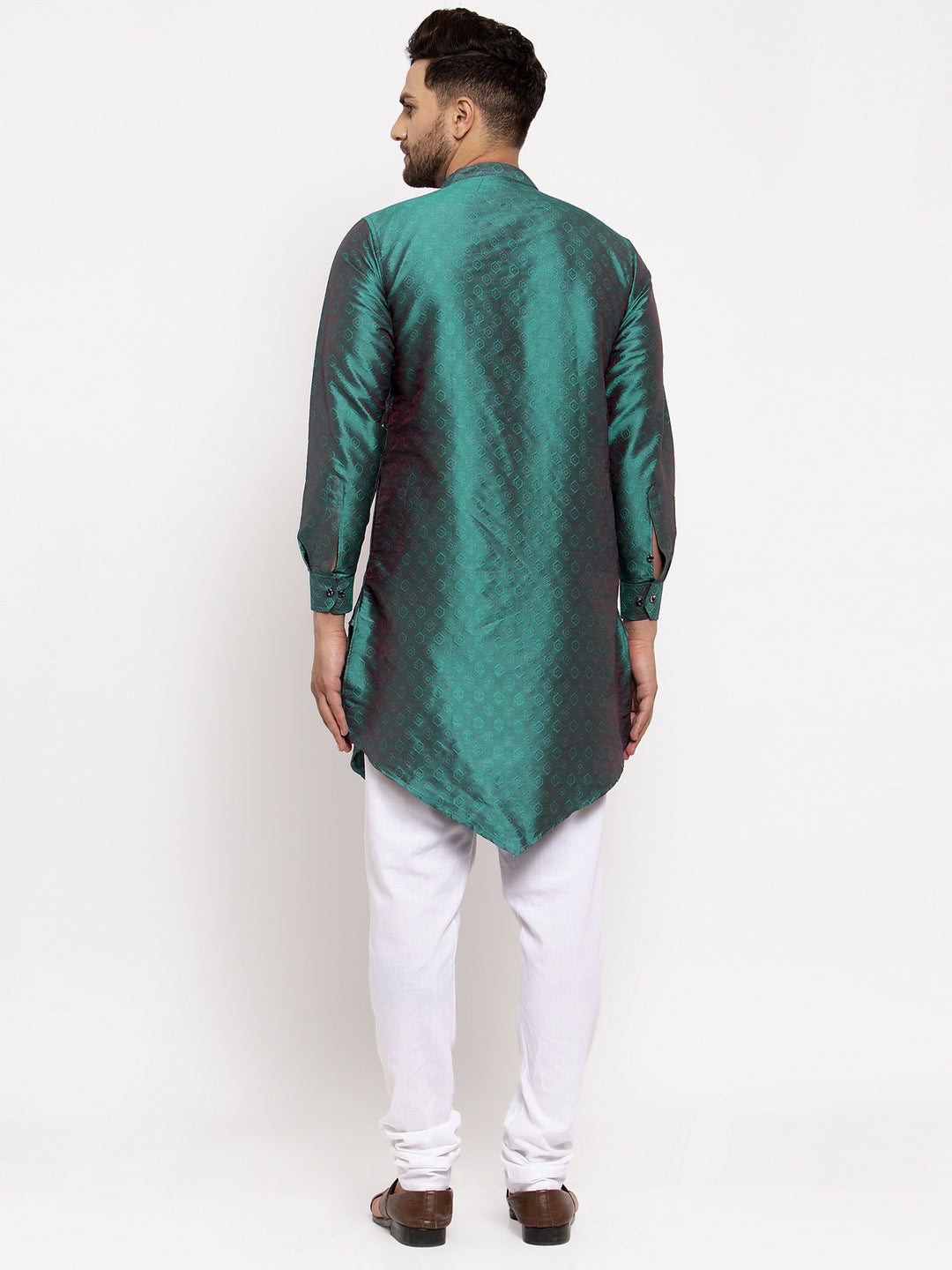 KLOTTHE Green Cotton Silk Woven Design Kurtas