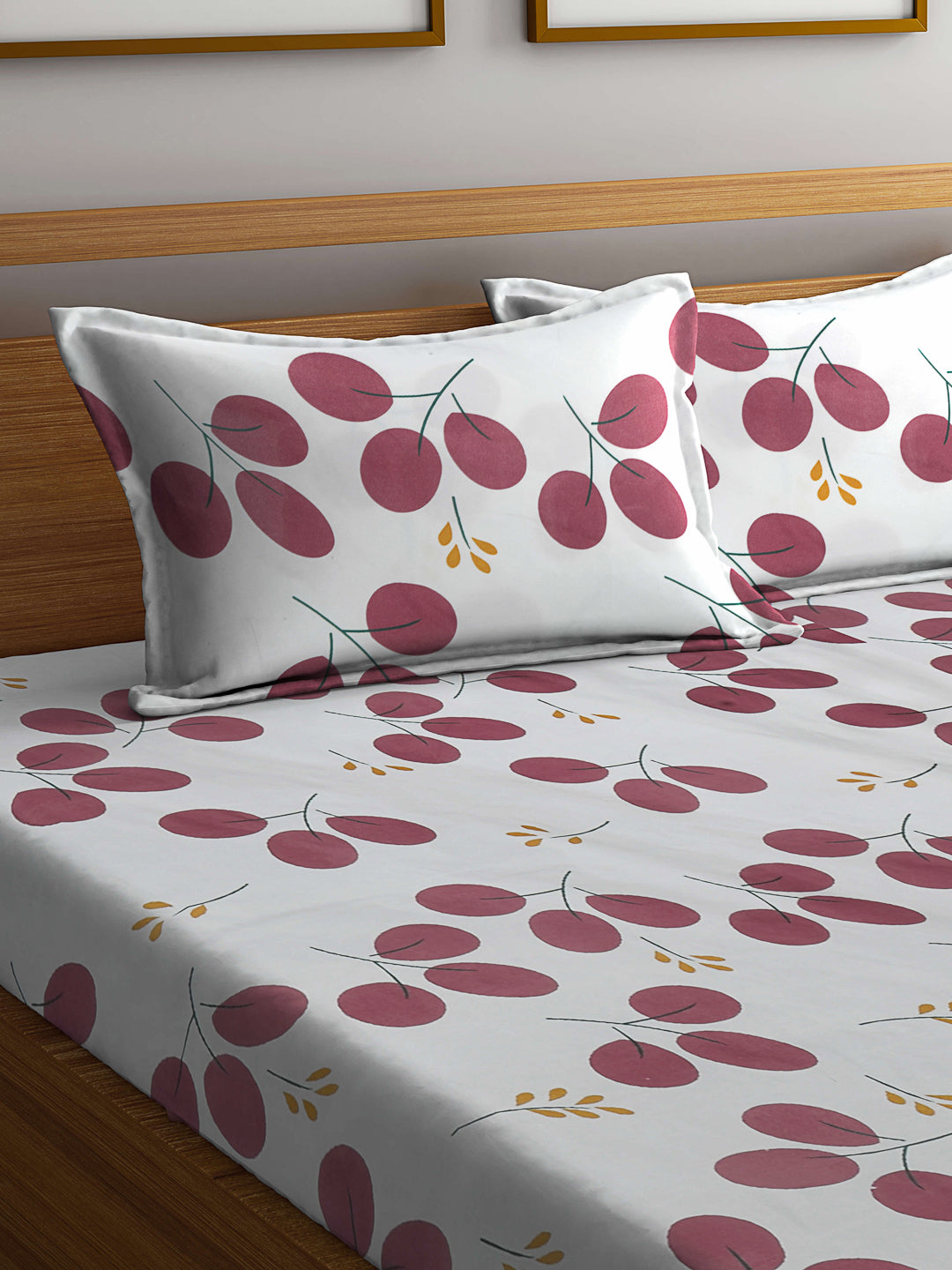 Klotthe Multicolor Floral 300 TC Cotton Blend Fitted Double Bedsheet in Book Fold Packing