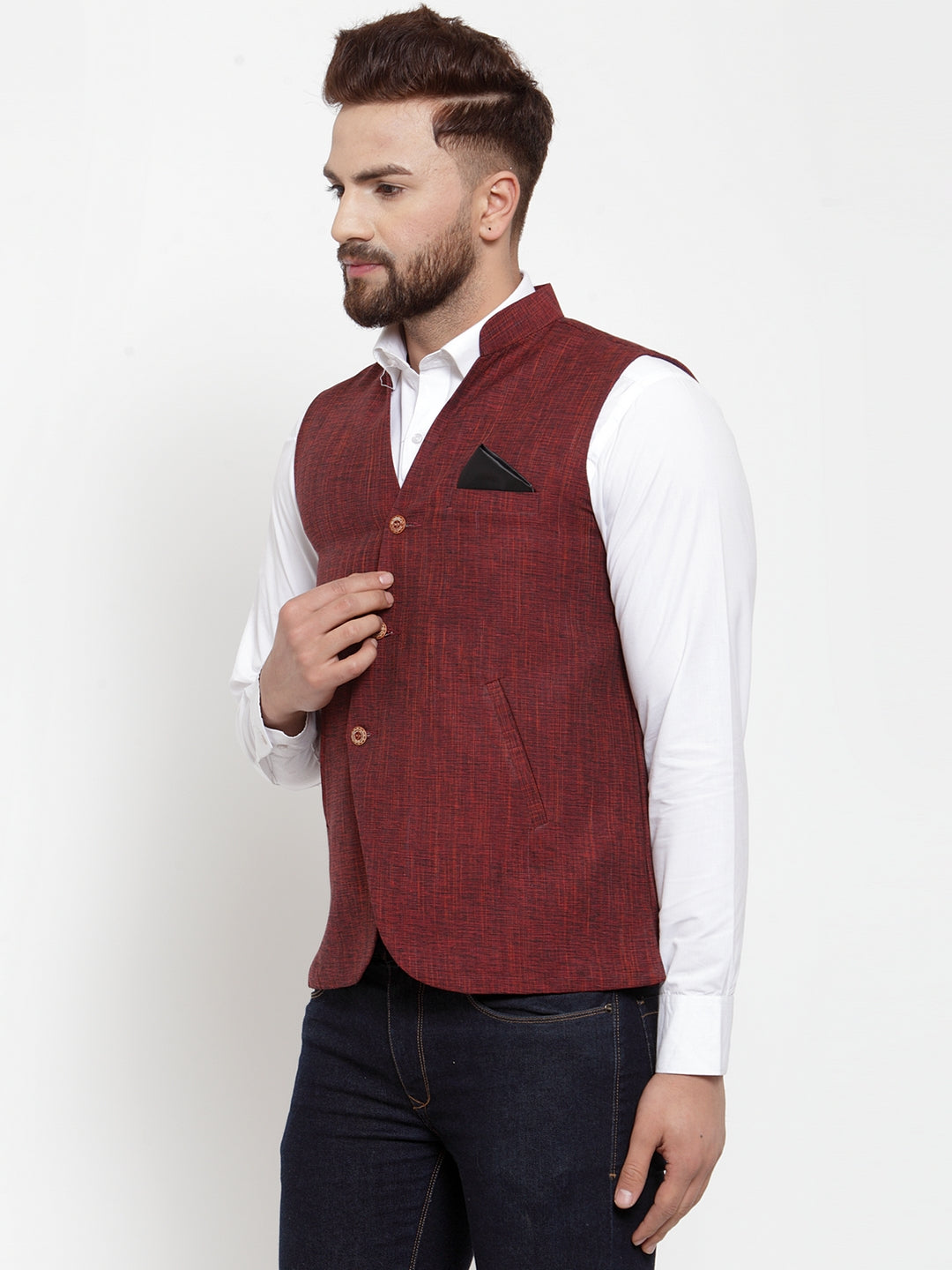 Maroon Pure Cotton Party Nehru Jackets