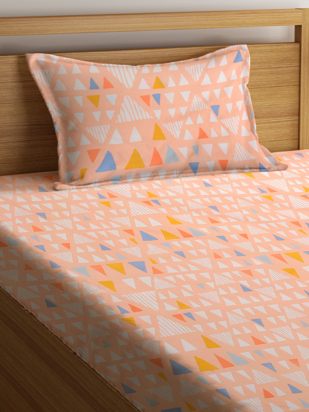 Klotthe Peach 210 TC Geometric Cotton Blend Single Bed Sheet with Pillow Cover