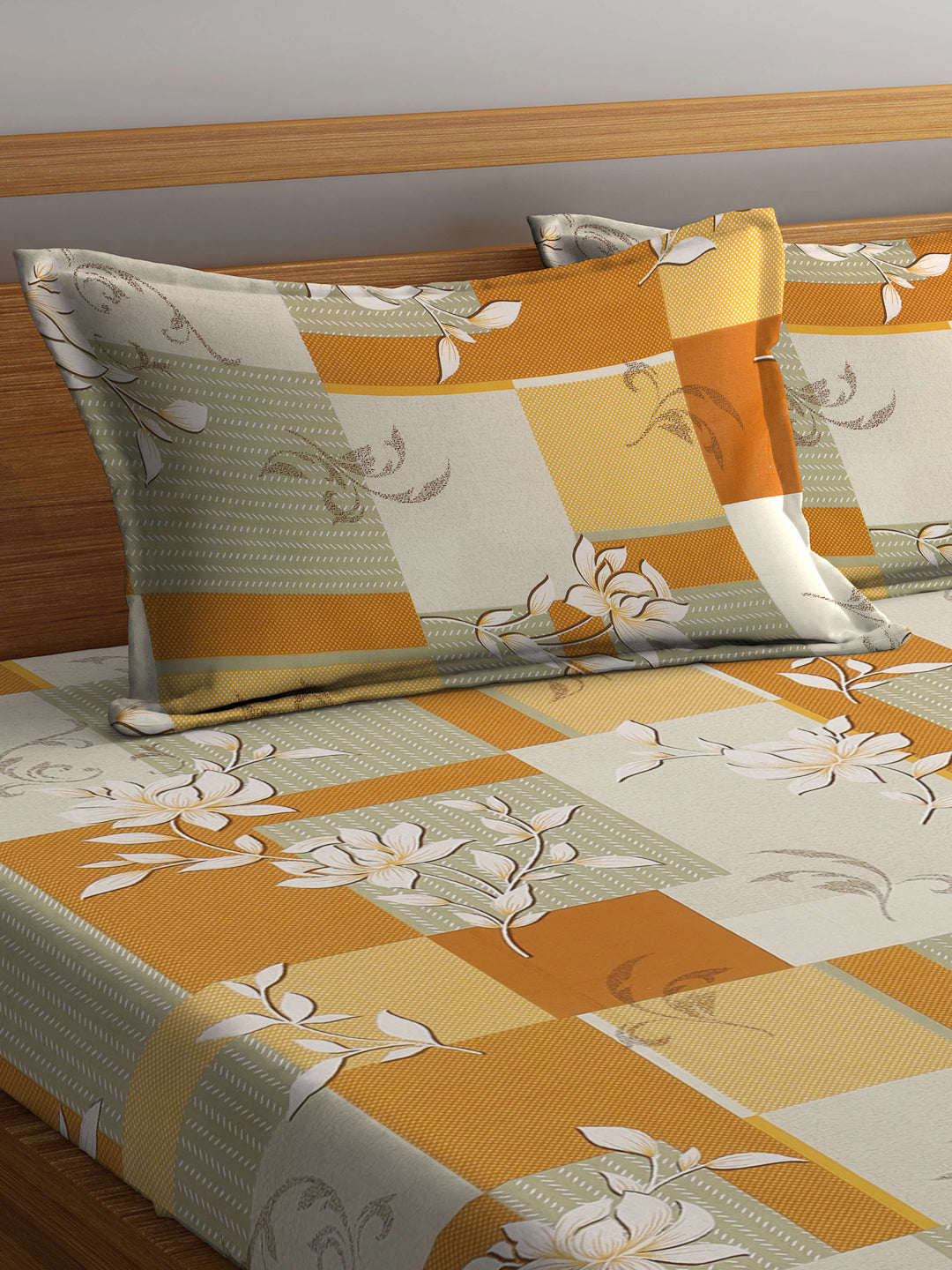 Klotthe Multicolor Floral 400 TC Pure Cotton Fitted Double Bedsheet Set in Book Fold Packing