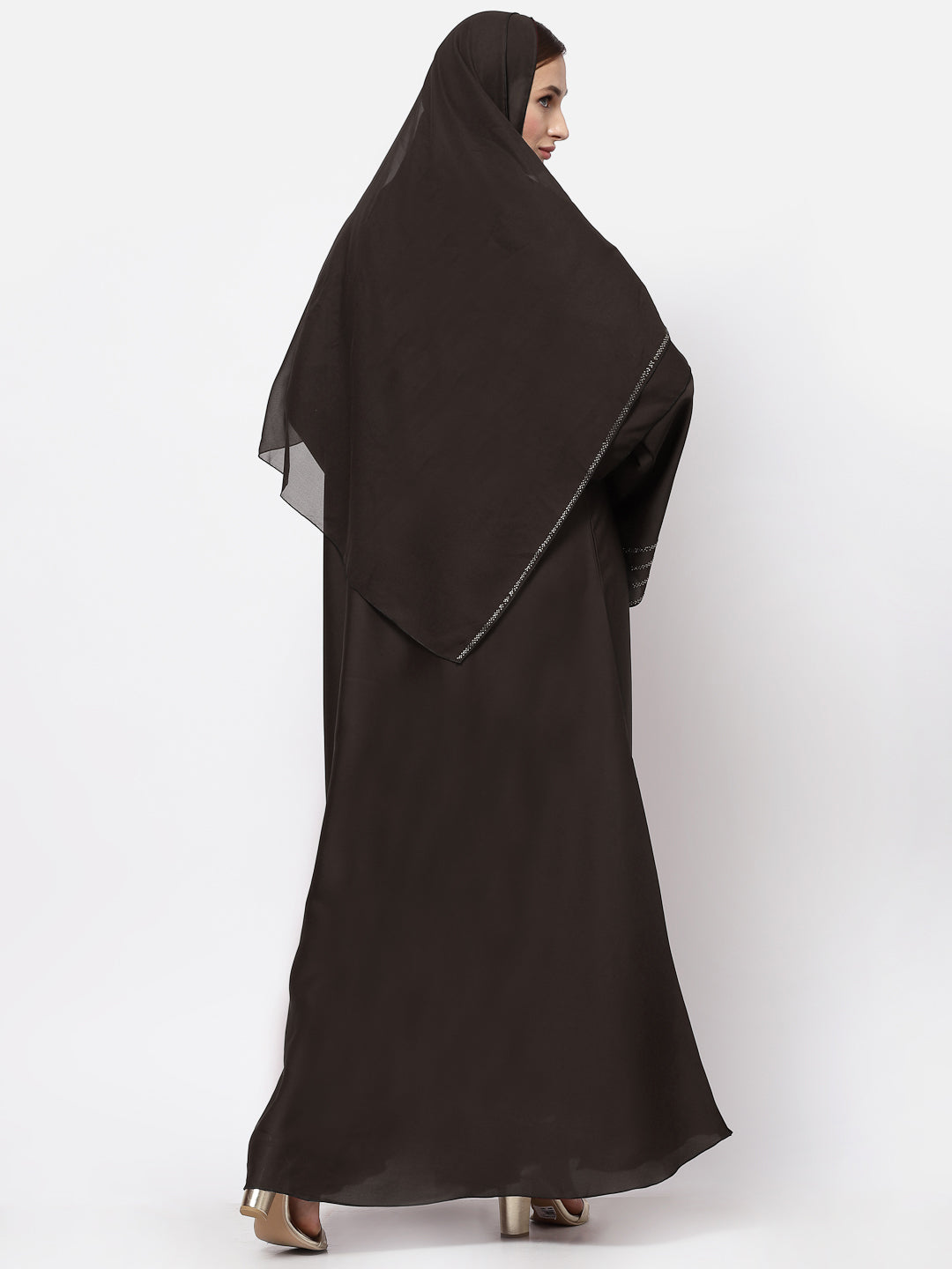 Klotthe Women Brown Embellished Burqa With Scarves