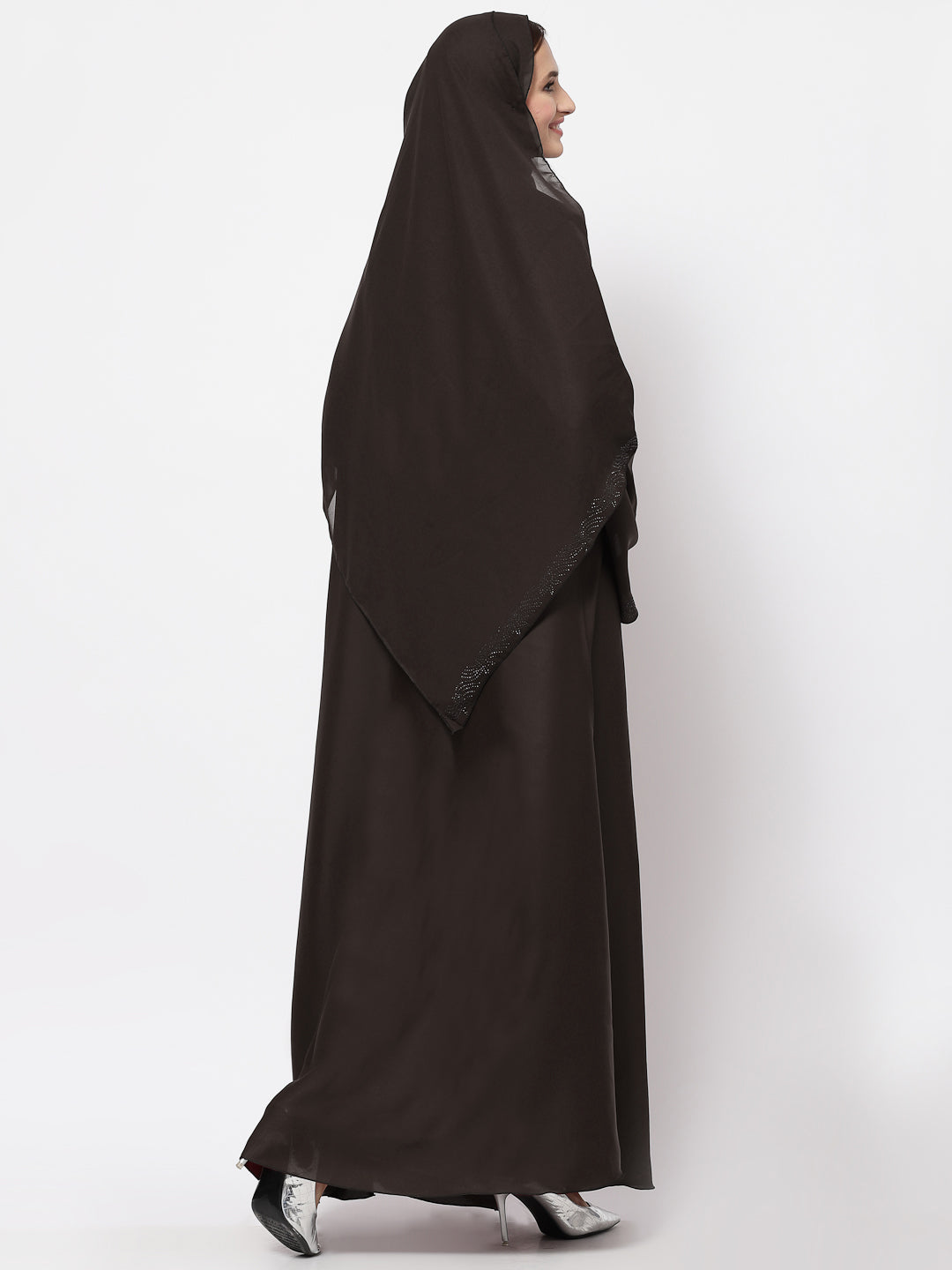 Klotthe Women Brown Embellished Burqa With Scarves