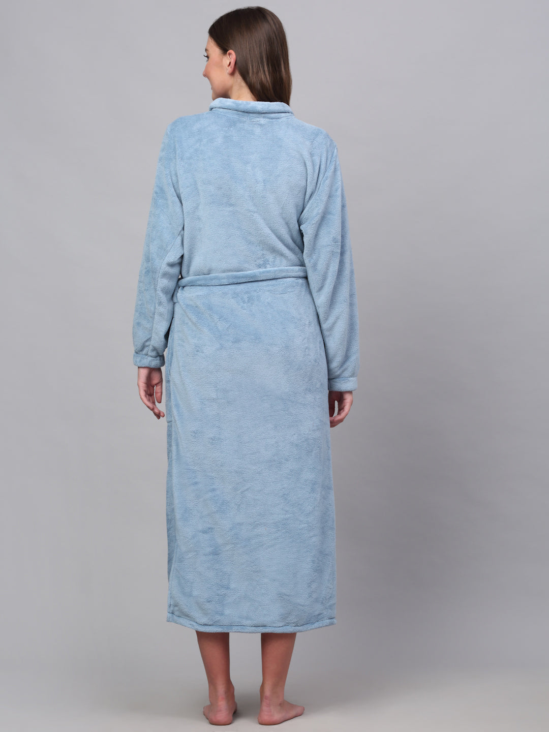 Klotthe Women Blue Solid Bath Robe With Belt