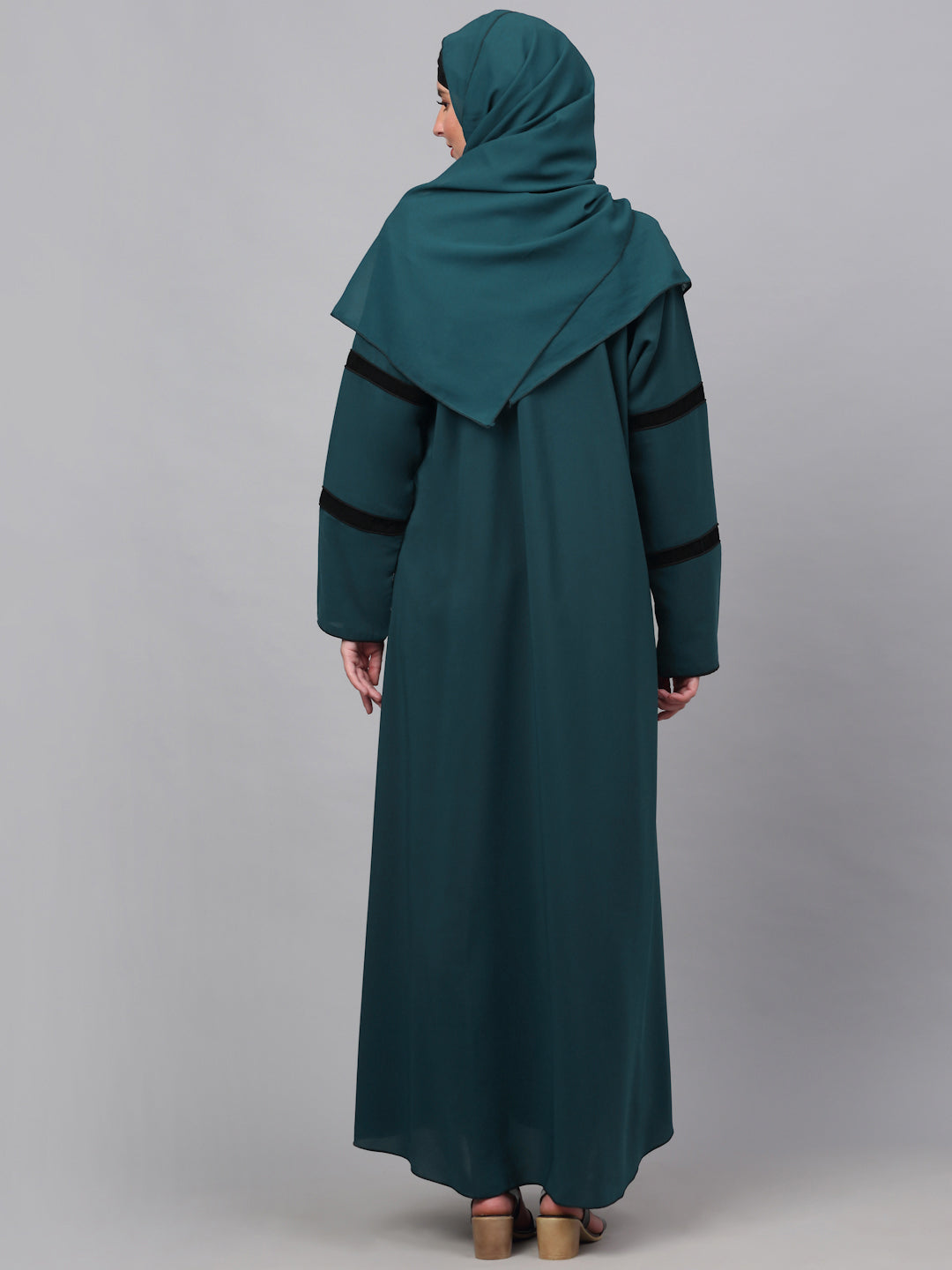 Klotthe Women Turq Embellished Burqa With Scarves