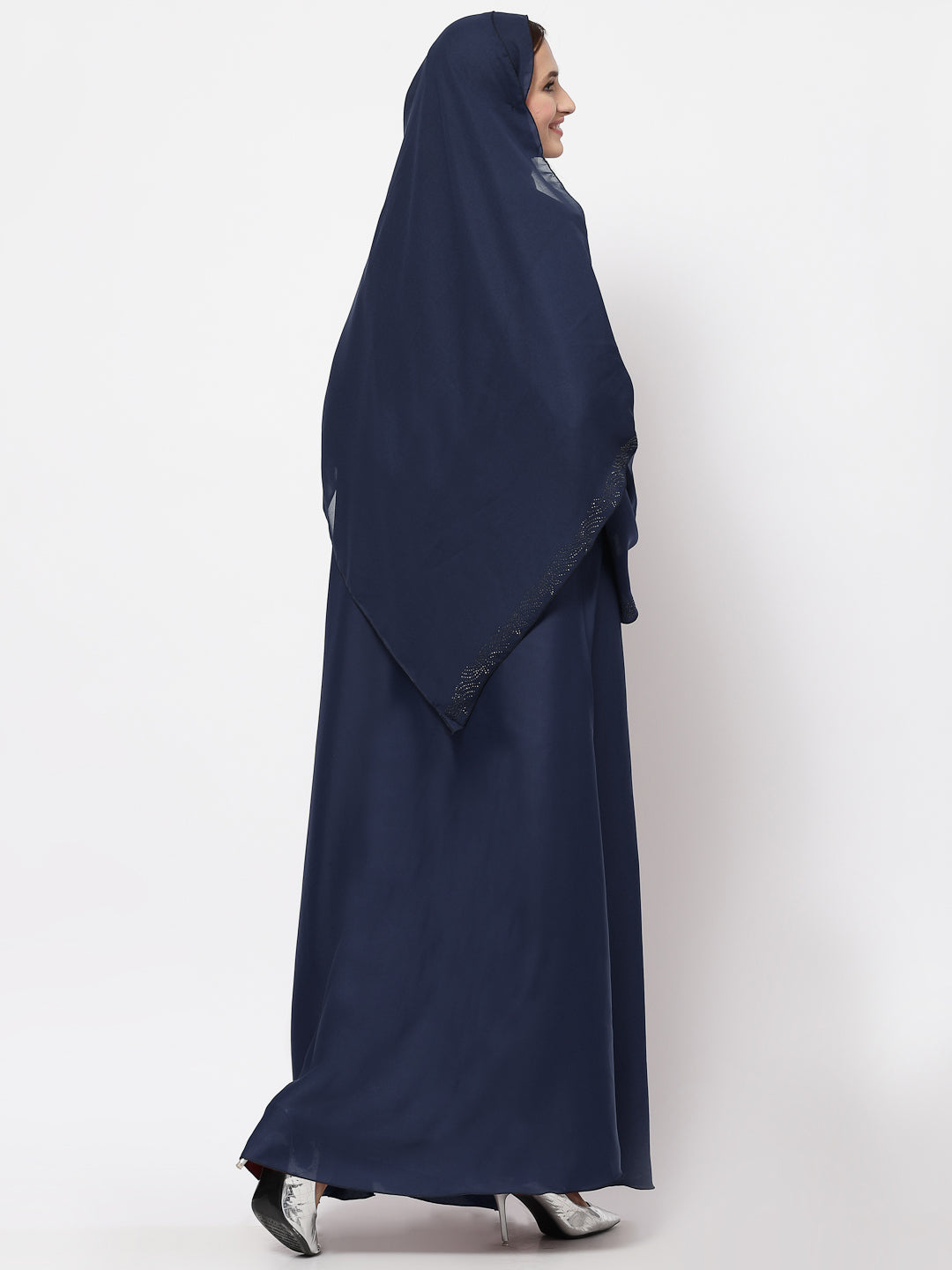 Klotthe Women Blue Embellished Burqa With Scarves