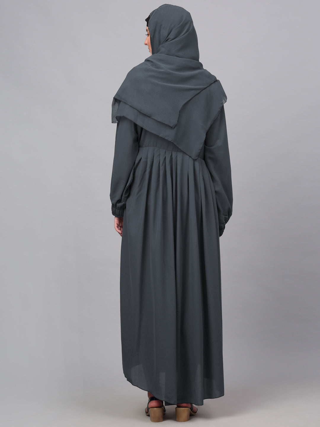 Klotthe Women Grey Embellished Burqa With Scarves