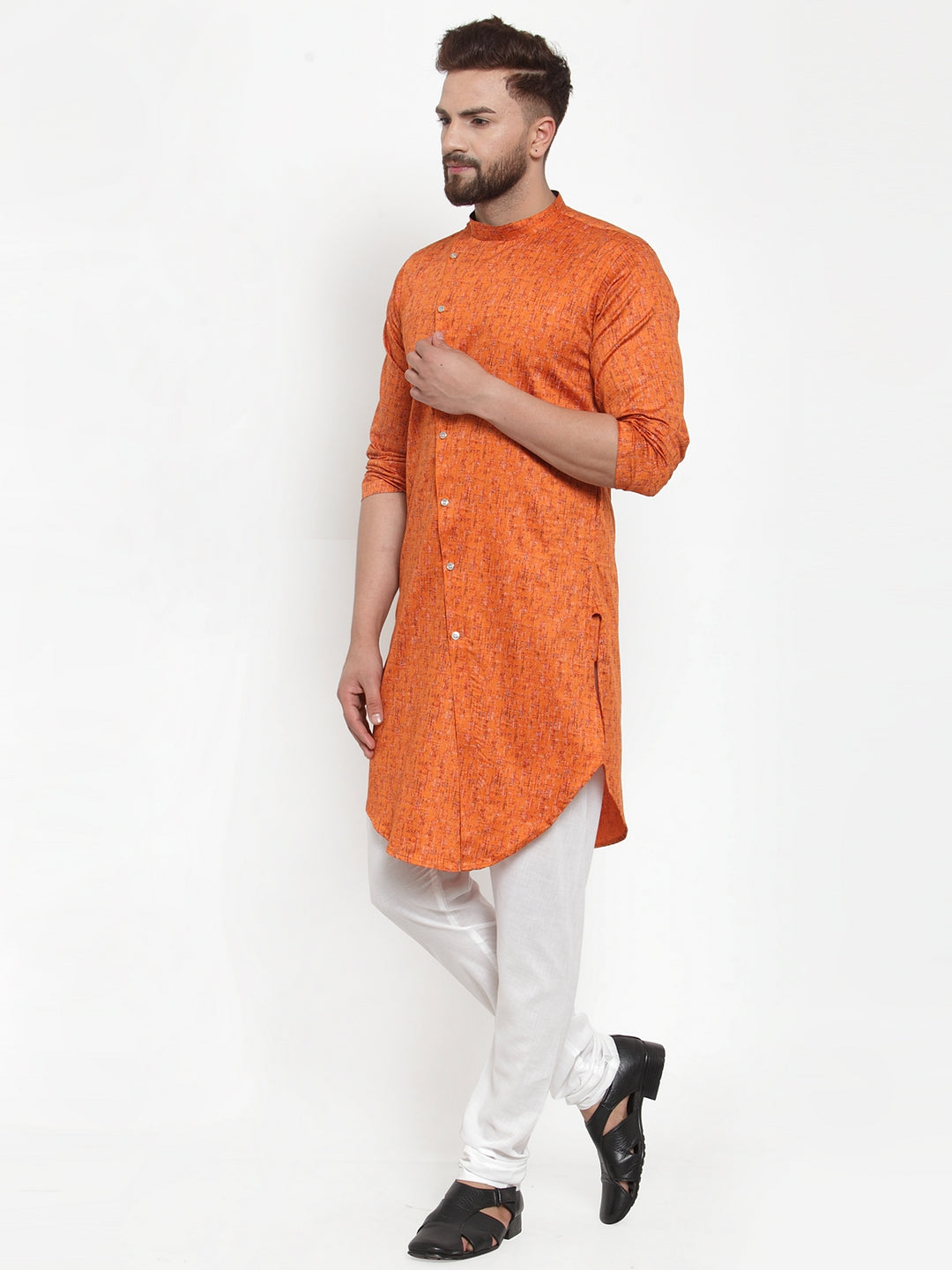 Orange Cotton Silk Abstract Party Kurtas