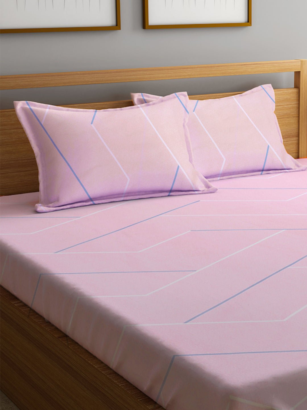 Klotthe Multi Striped 300 TC Cotton Blend Elasticated Double Bedsheet with 2 Pillow Covers