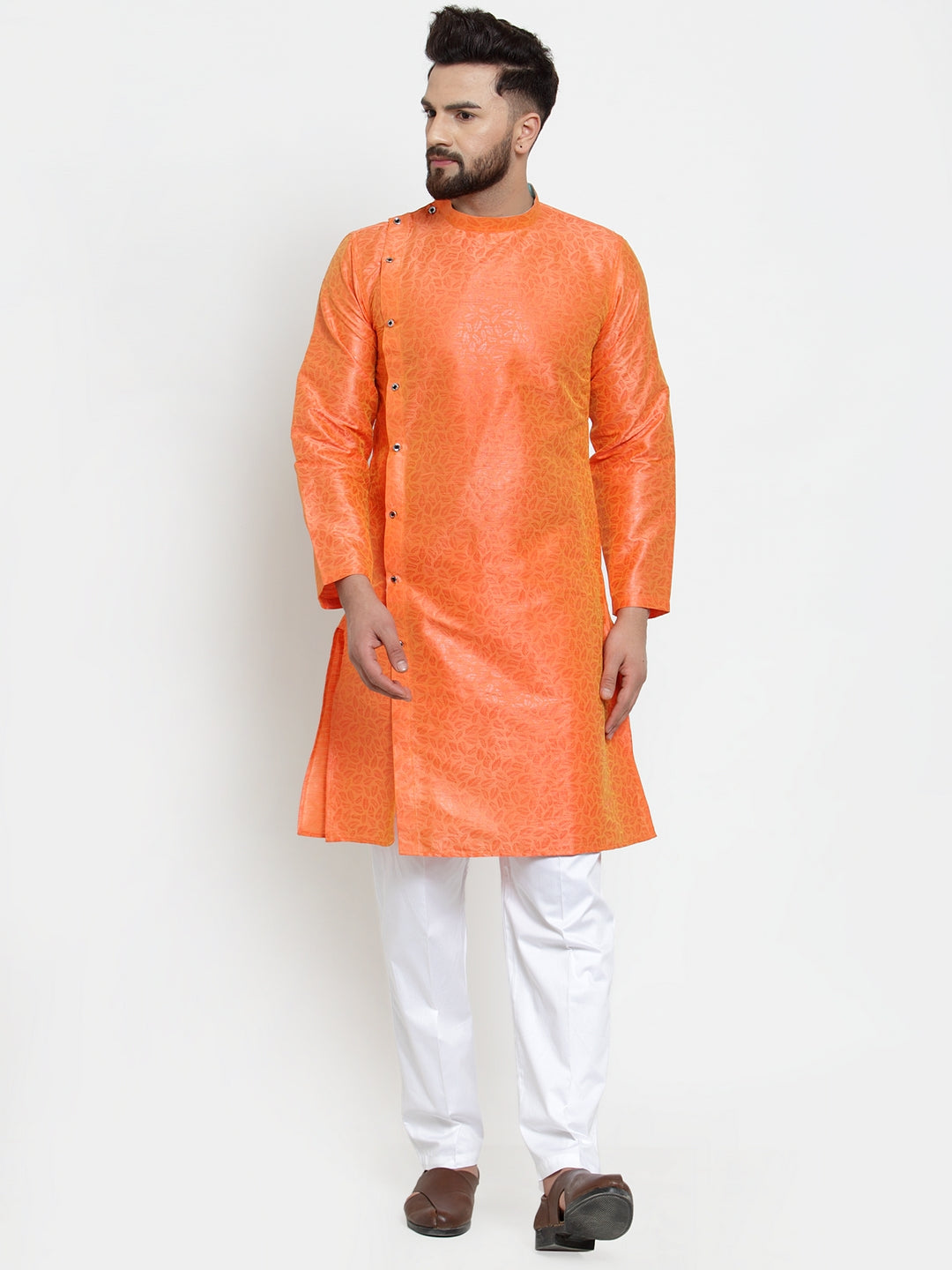 Orange Raw Silk Abstract Party Kurtas