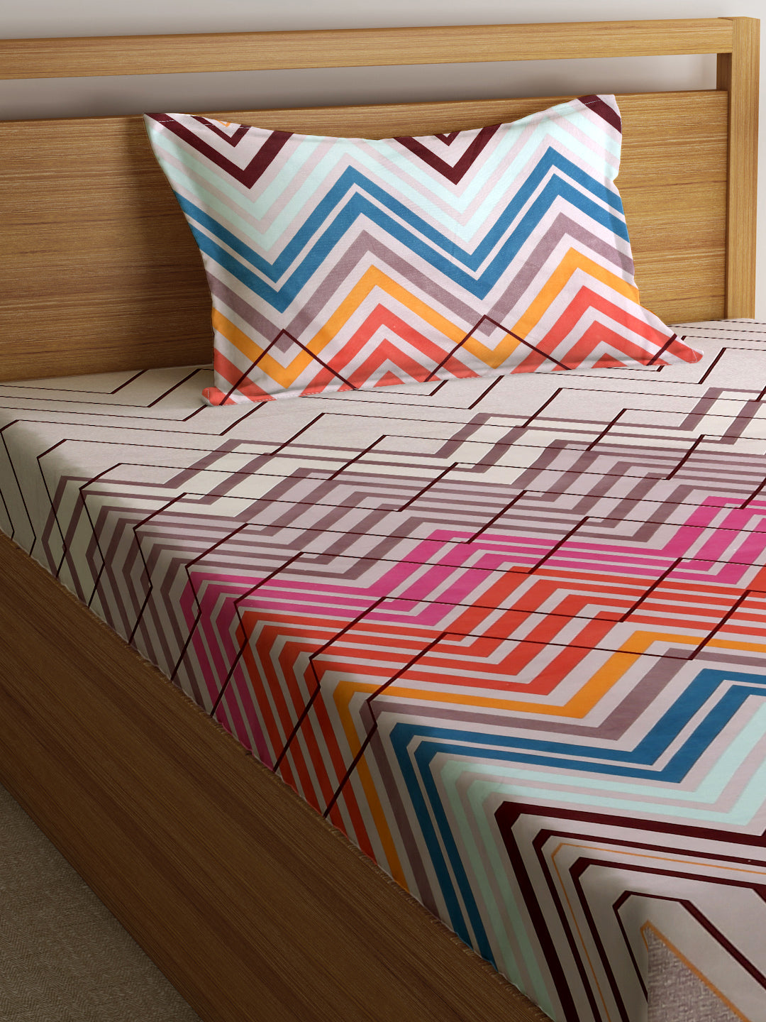 Klotthe Multicolor Abstract 300 TC Cotton Blend Single Bedsheet with Pillow Cover