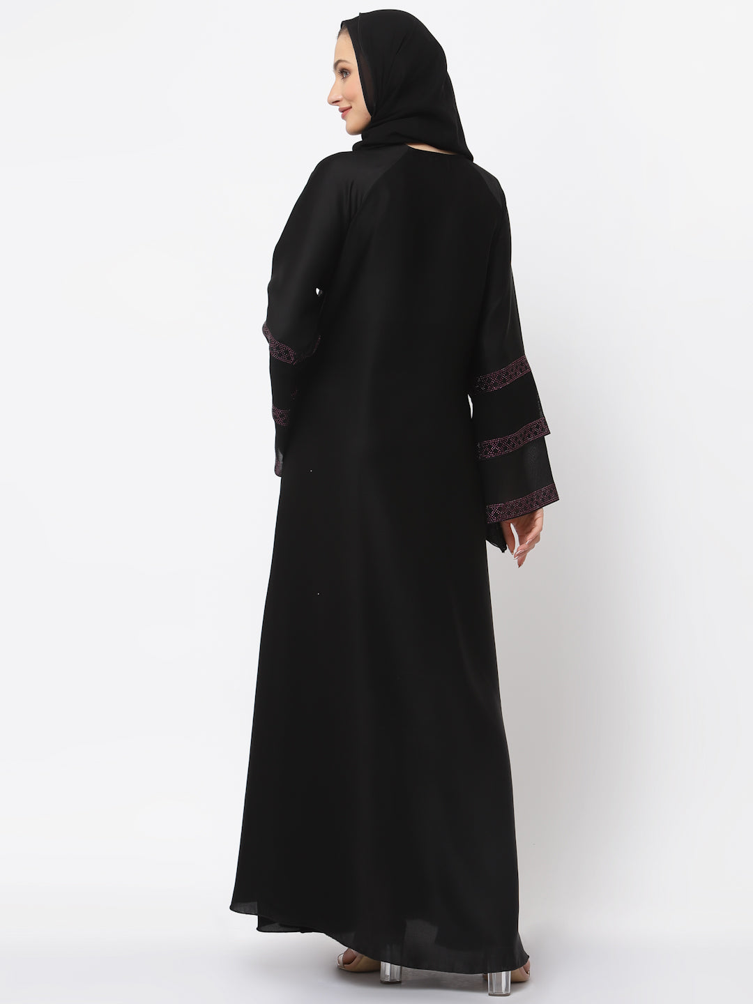 Klotthe Women Black Embellished Burqa With Scarves