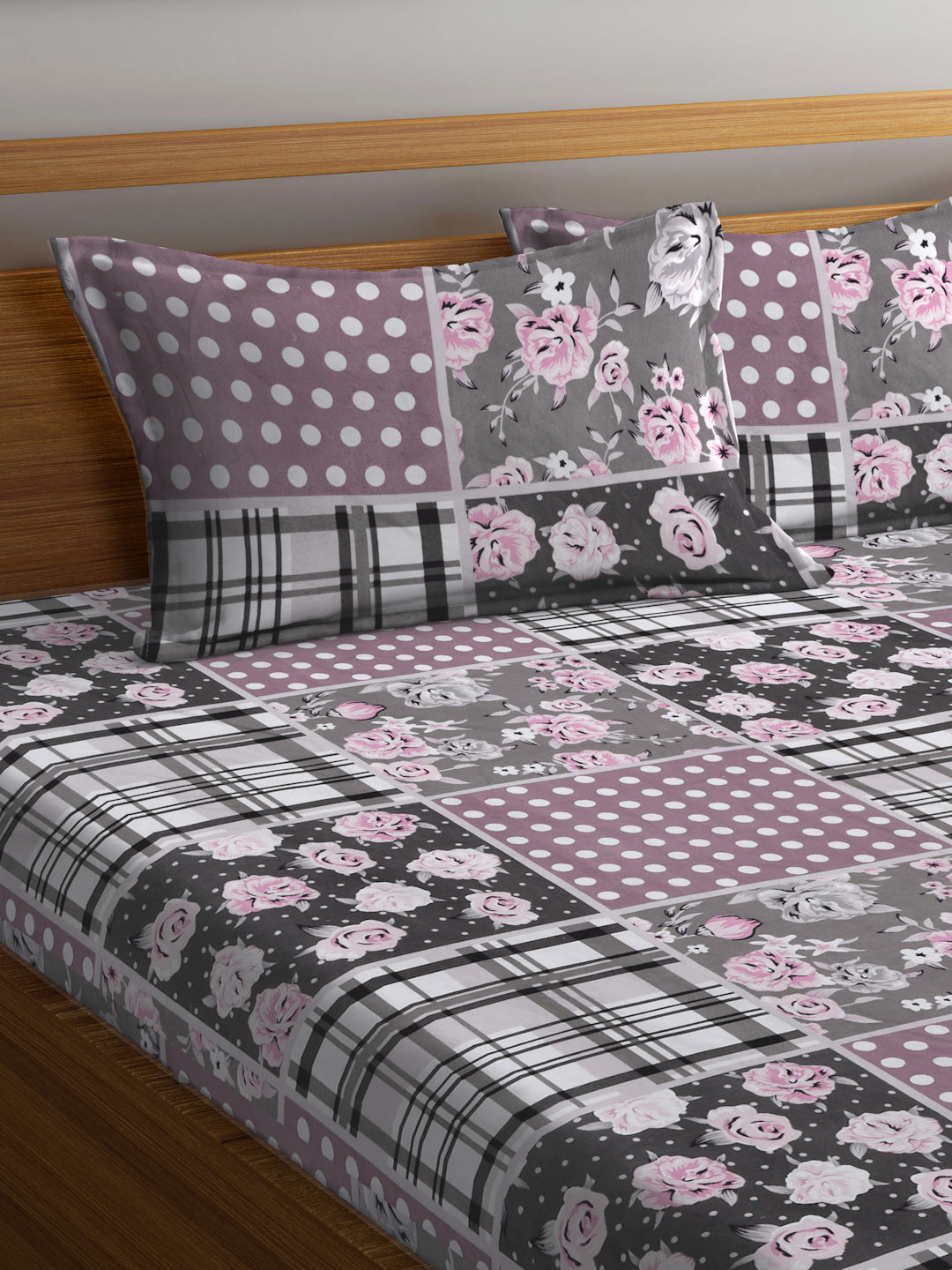 Klotthe Multi Floral 300 TC Cotton Blend Super King Double Bedsheet Set in Book Fold Packing