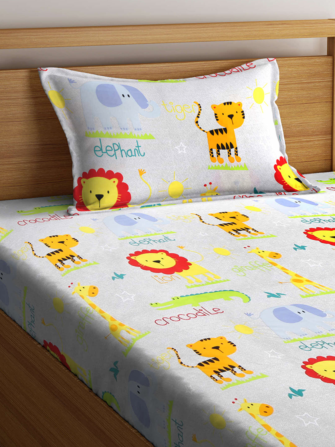 Klotthe Multicolour Kids Print Cotton Blend Single Bedsheet with Pillow cover